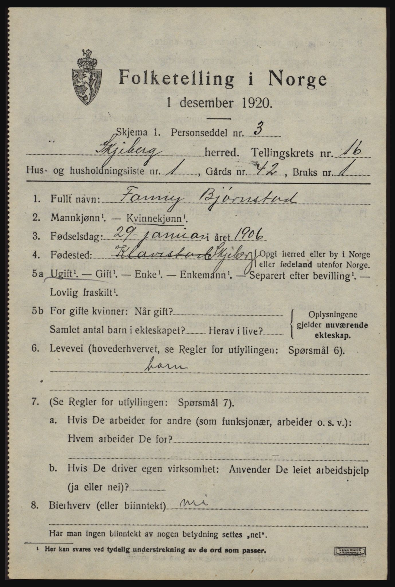 SAO, 1920 census for Skjeberg, 1920, p. 14773