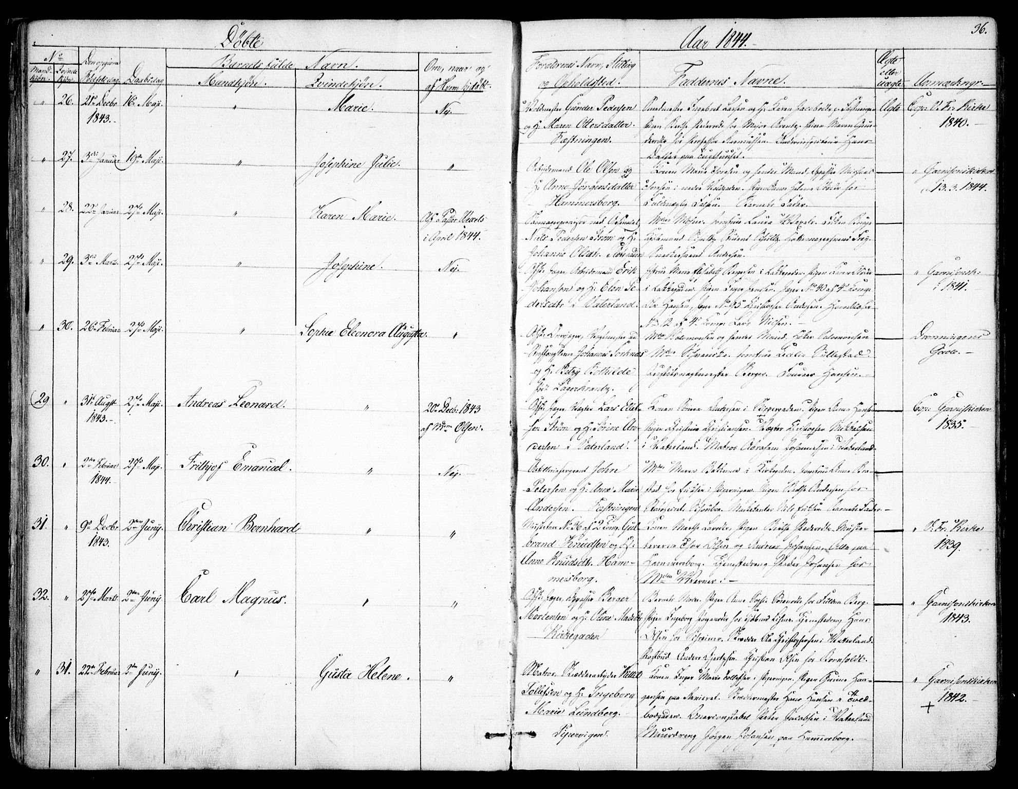 Garnisonsmenigheten Kirkebøker, SAO/A-10846/F/Fa/L0008: Parish register (official) no. 8, 1842-1859, p. 36