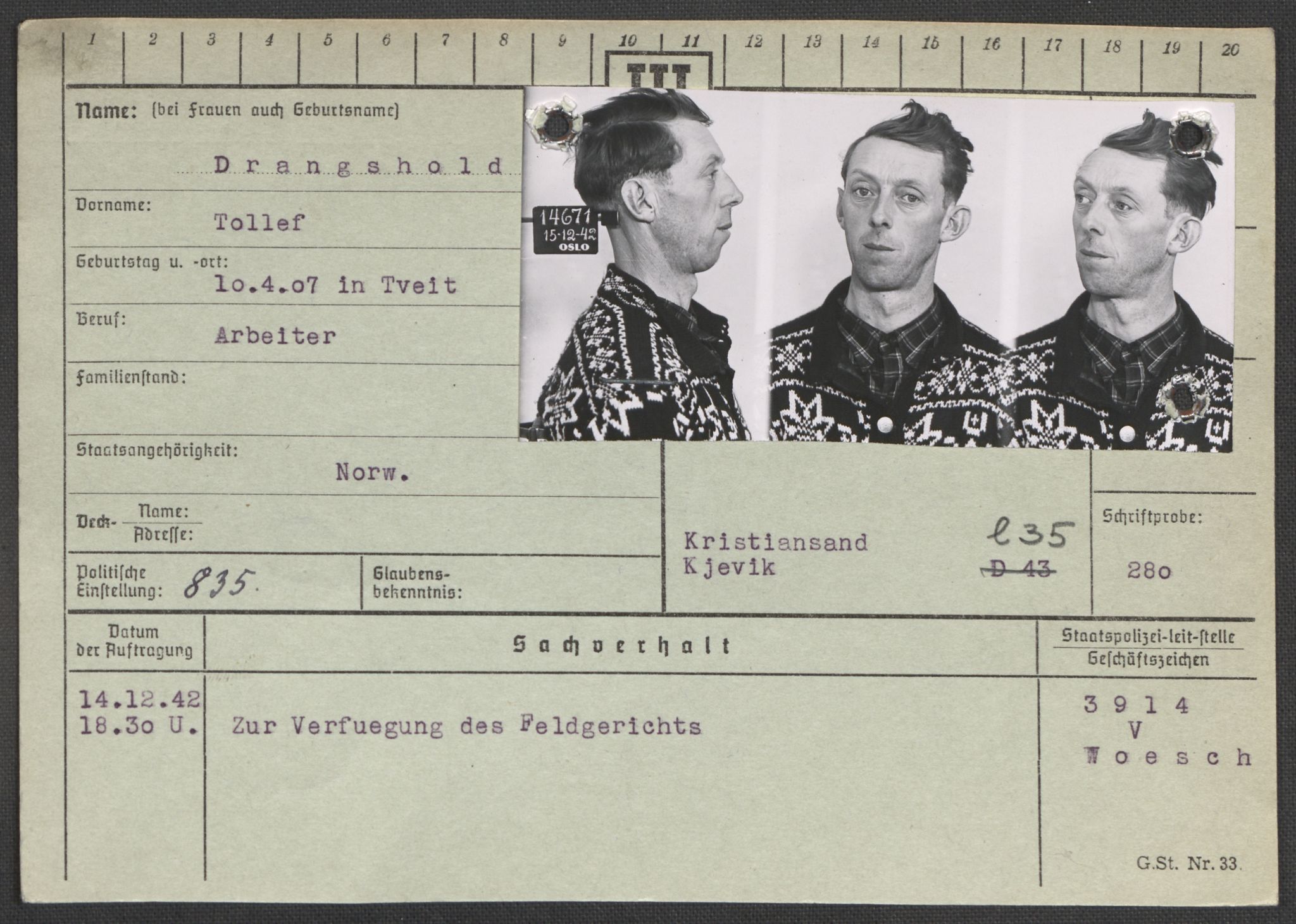 Befehlshaber der Sicherheitspolizei und des SD, AV/RA-RAFA-5969/E/Ea/Eaa/L0002: Register over norske fanger i Møllergata 19: Bj-Eng, 1940-1945, p. 1073