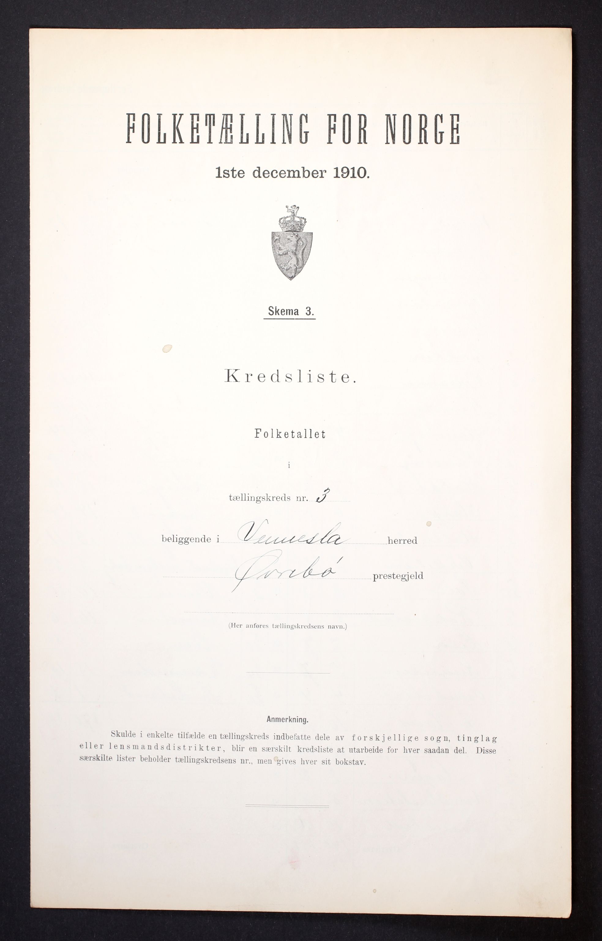RA, 1910 census for Vennesla, 1910, p. 10