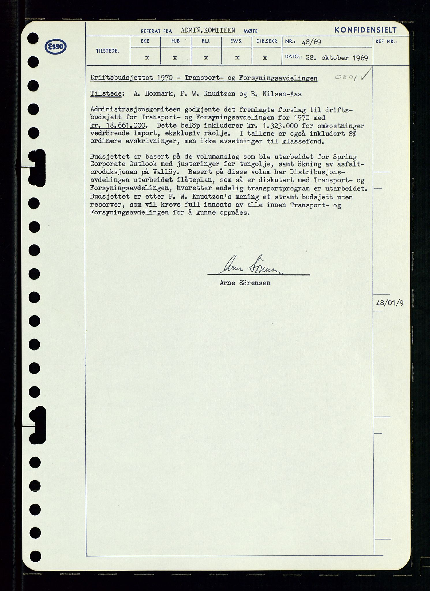 Pa 0982 - Esso Norge A/S, AV/SAST-A-100448/A/Aa/L0003/0001: Den administrerende direksjon Board minutes (styrereferater) og Bedriftforsamlingsprotokoll / Den administrerende direksjon Board minutes (styrereferater), 1969, p. 117