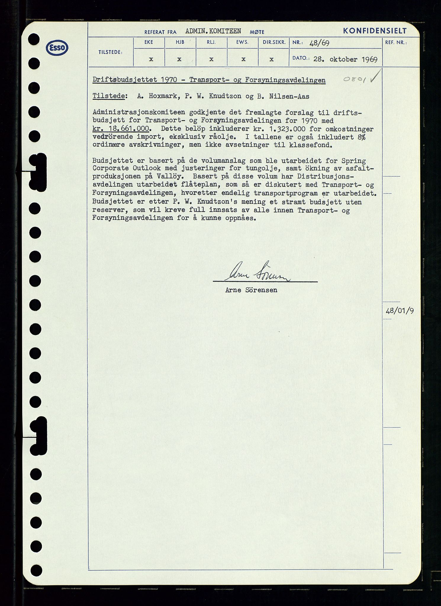 Pa 0982 - Esso Norge A/S, SAST/A-100448/A/Aa/L0003/0001: Den administrerende direksjon Board minutes (styrereferater) og Bedriftforsamlingsprotokoll / Den administrerende direksjon Board minutes (styrereferater), 1969, p. 117