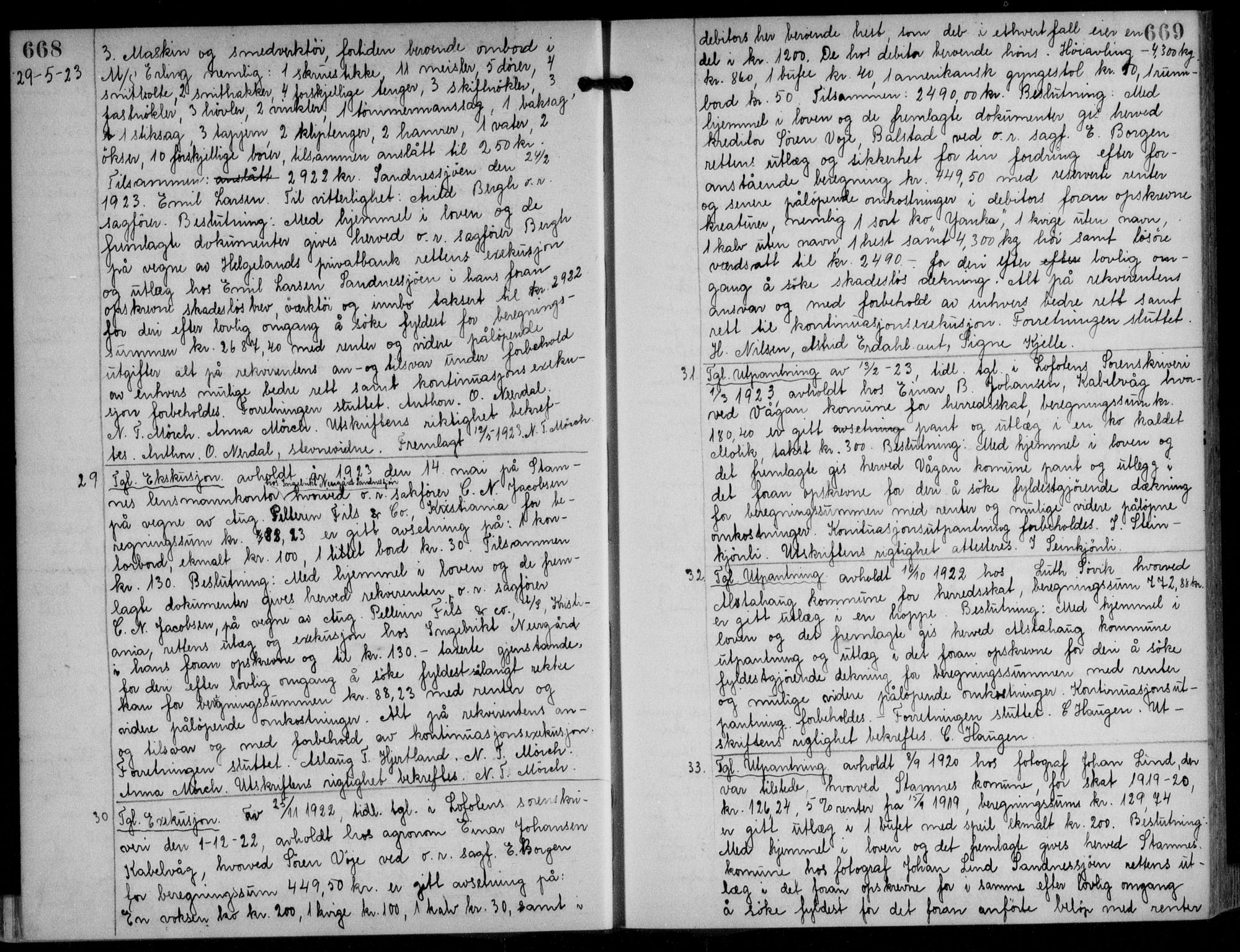 Søndre Helgeland sorenskriveri, AV/SAT-A-4575/1/2/2C/L0022: Mortgage book no. 33, 1921-1925, p. 668-669, Deed date: 29.05.1923