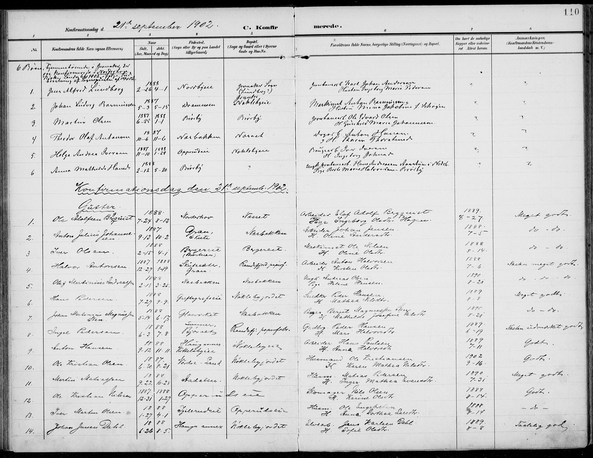 Jevnaker prestekontor, SAH/PREST-116/H/Ha/Haa/L0011: Parish register (official) no. 11, 1902-1913, p. 110