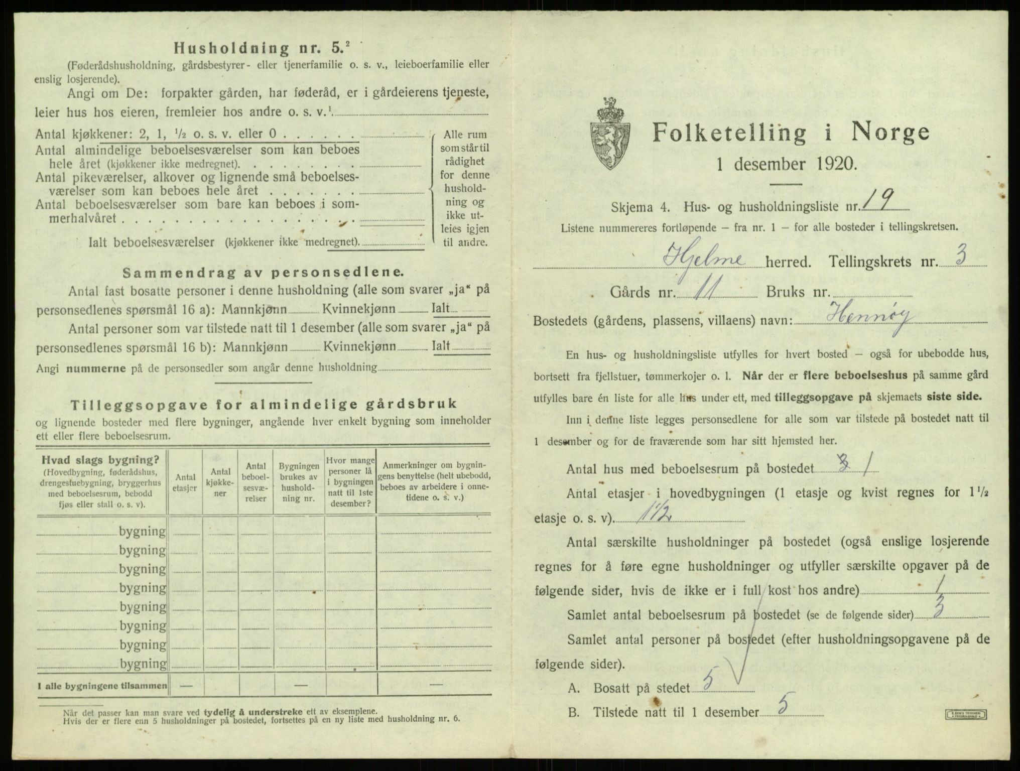 SAB, 1920 census for Hjelme, 1920, p. 301