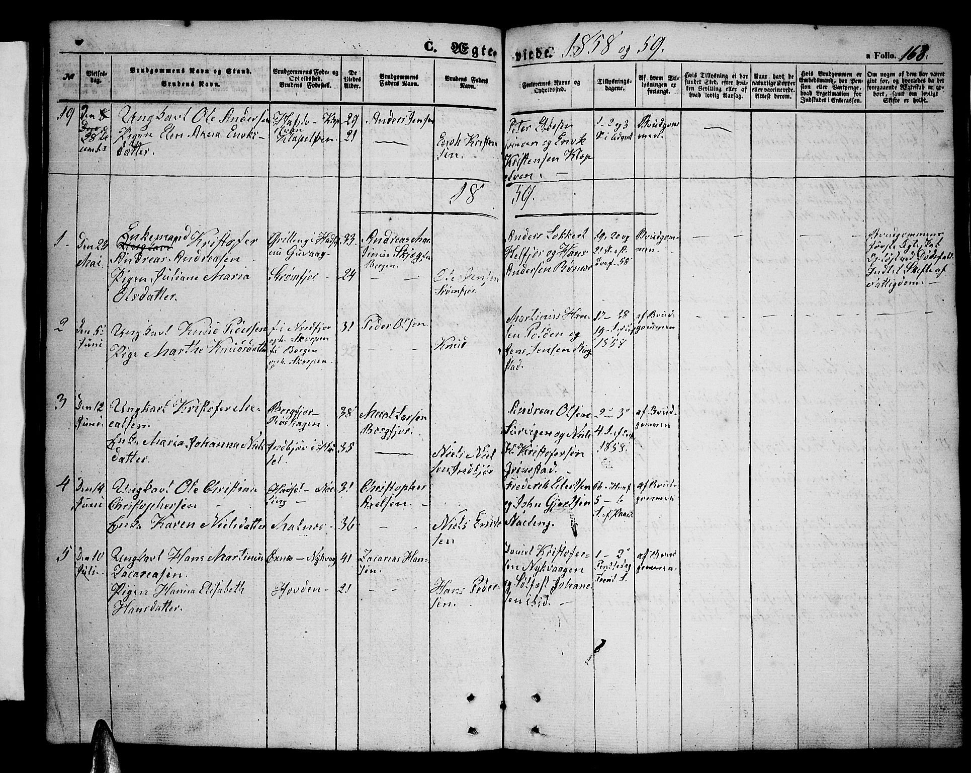 Ministerialprotokoller, klokkerbøker og fødselsregistre - Nordland, SAT/A-1459/891/L1313: Parish register (copy) no. 891C02, 1856-1870, p. 168