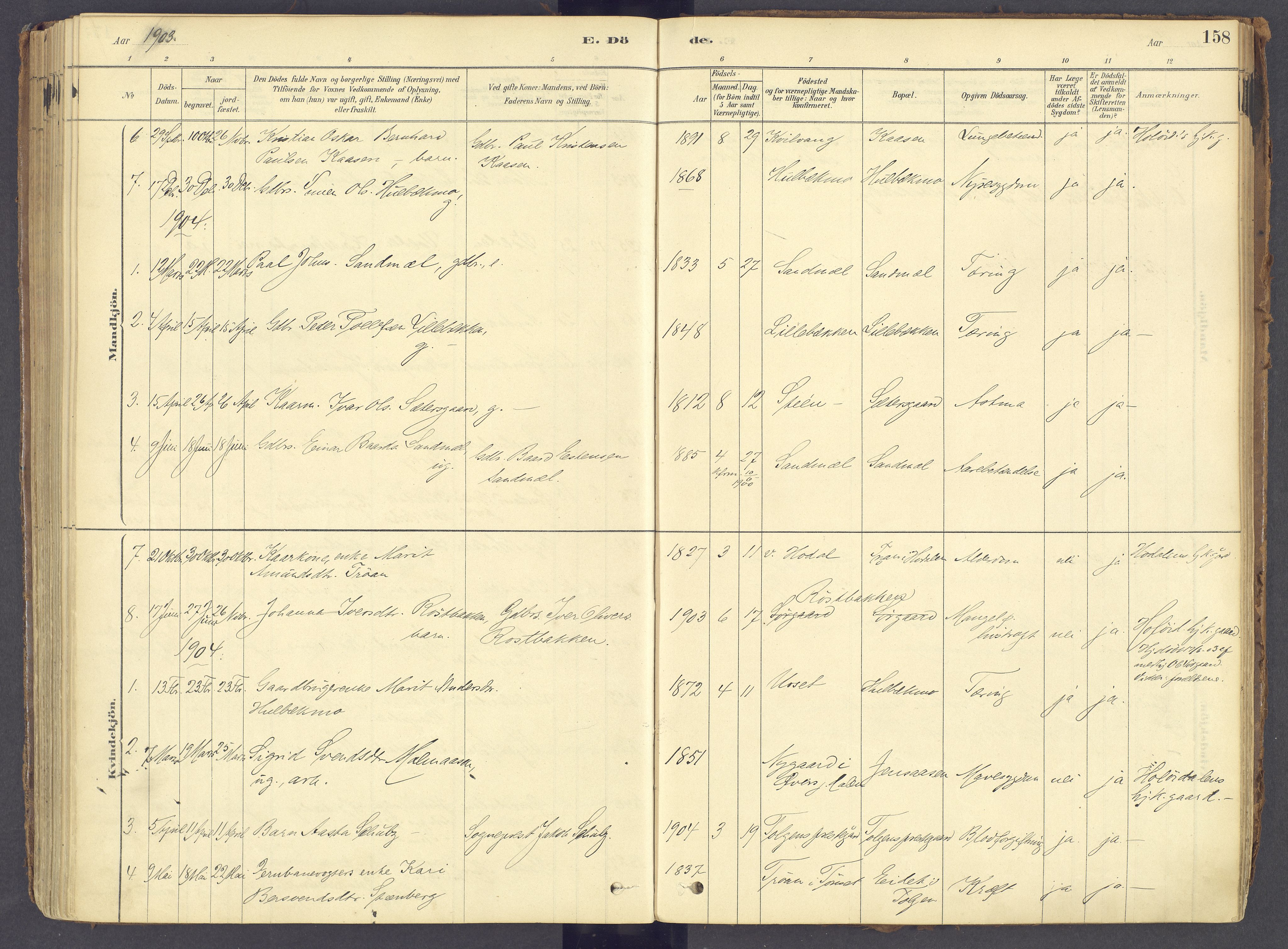 Tolga prestekontor, AV/SAH-PREST-062/K/L0011: Parish register (official) no. 11, 1877-1920, p. 158