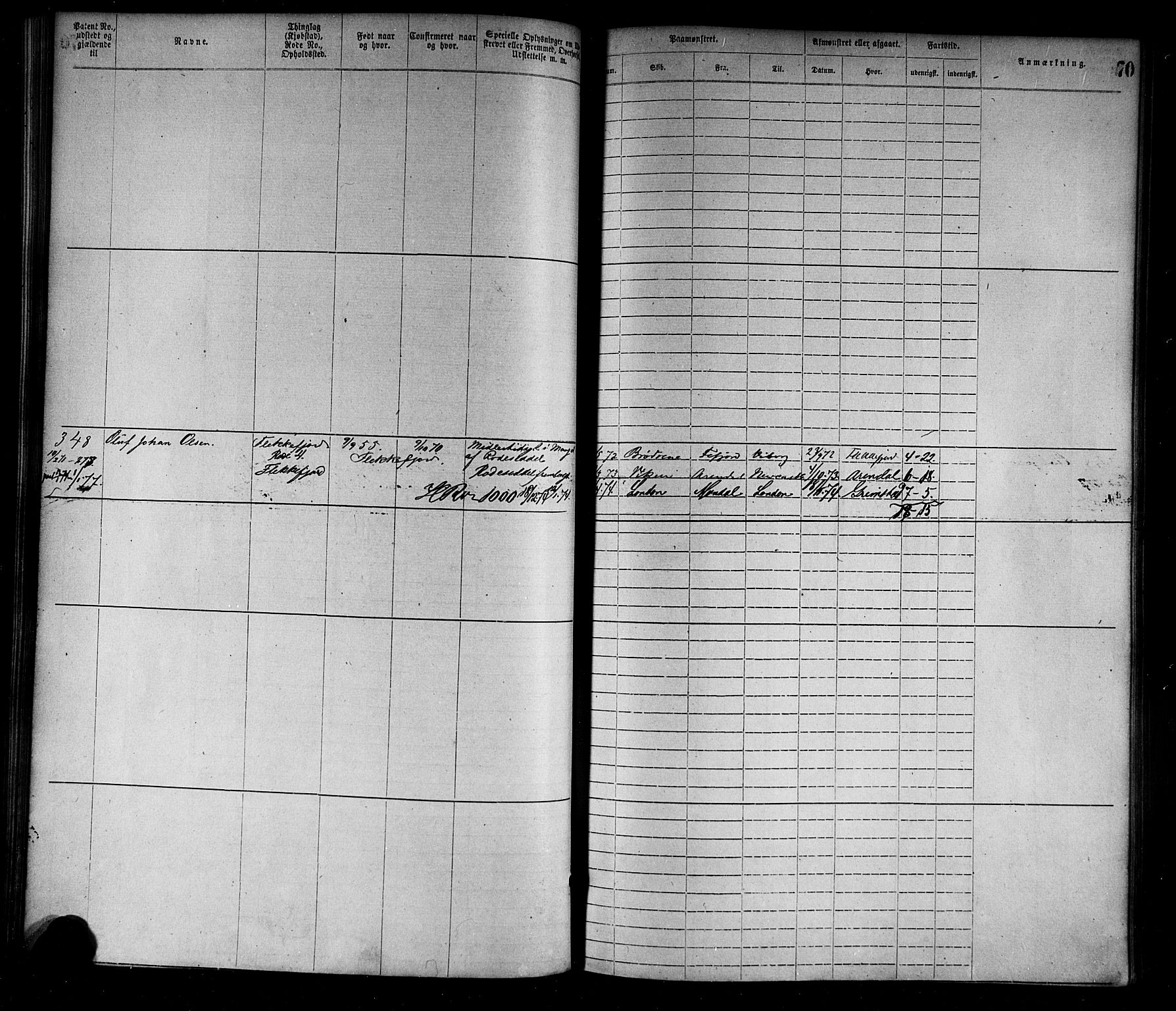 Flekkefjord mønstringskrets, AV/SAK-2031-0018/F/Fa/L0002: Annotasjonsrulle nr 1-1920 med register, N-2, 1870-1891, p. 91