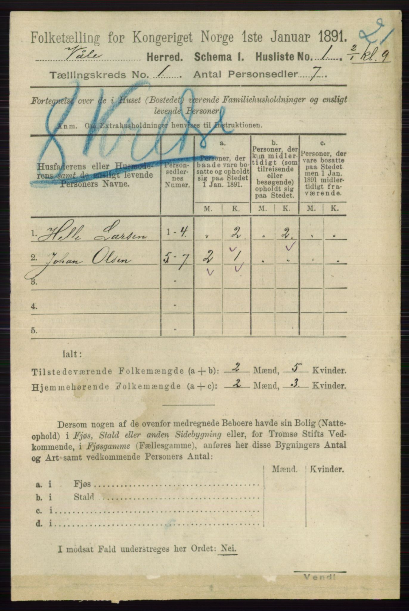 RA, 1891 census for 0716 Våle, 1891, p. 24