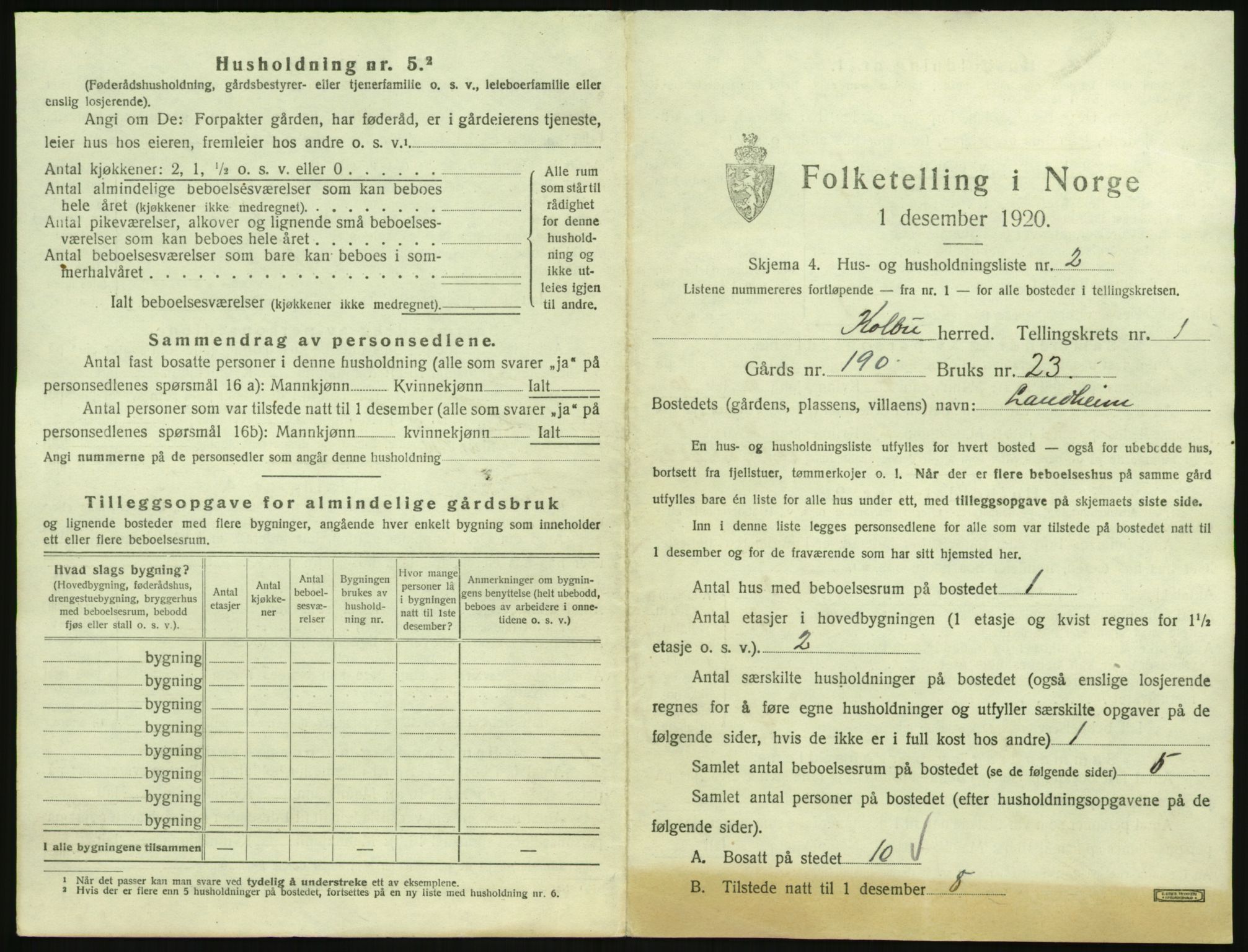 SAH, 1920 census for Kolbu, 1920, p. 36