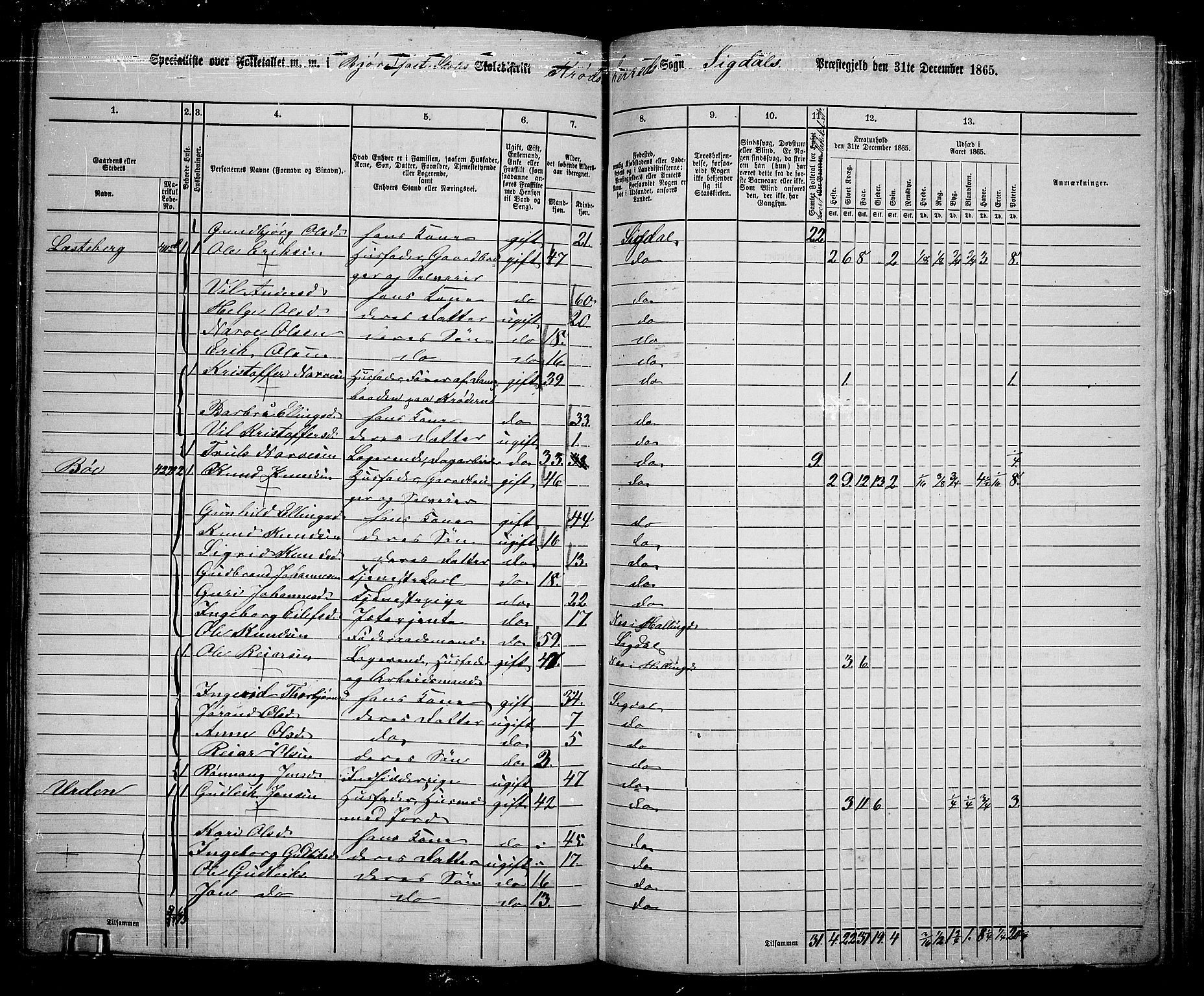 RA, 1865 census for Sigdal, 1865, p. 239