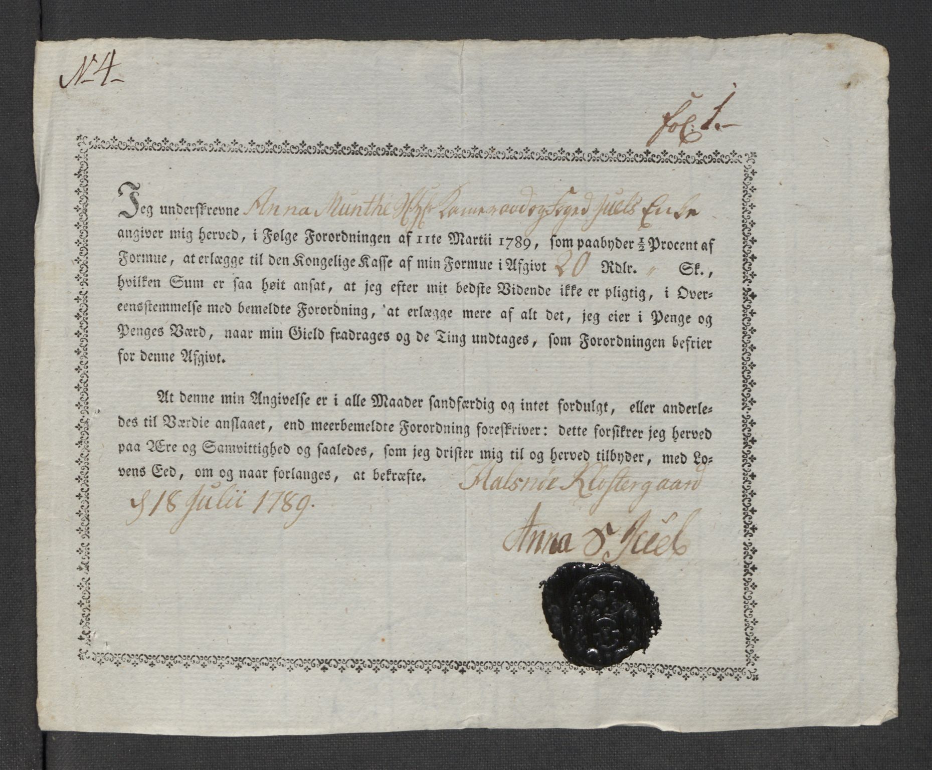 Rentekammeret inntil 1814, Reviderte regnskaper, Mindre regnskaper, AV/RA-EA-4068/Rf/Rfe/L0049: Sunnhordland og Hardanger fogderi, Sunnmøre fogderi, 1789, p. 299