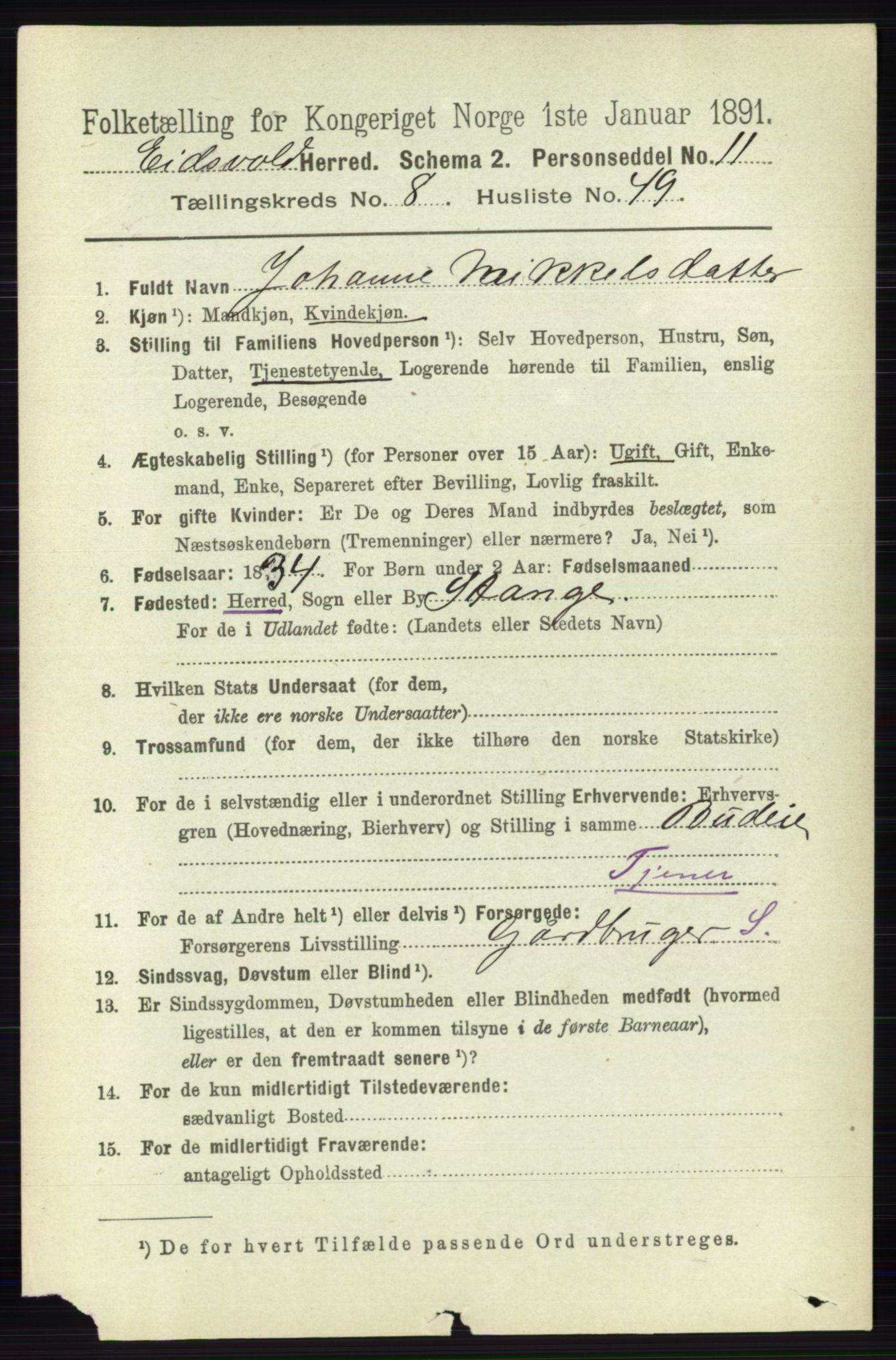 RA, 1891 census for 0237 Eidsvoll, 1891, p. 5588