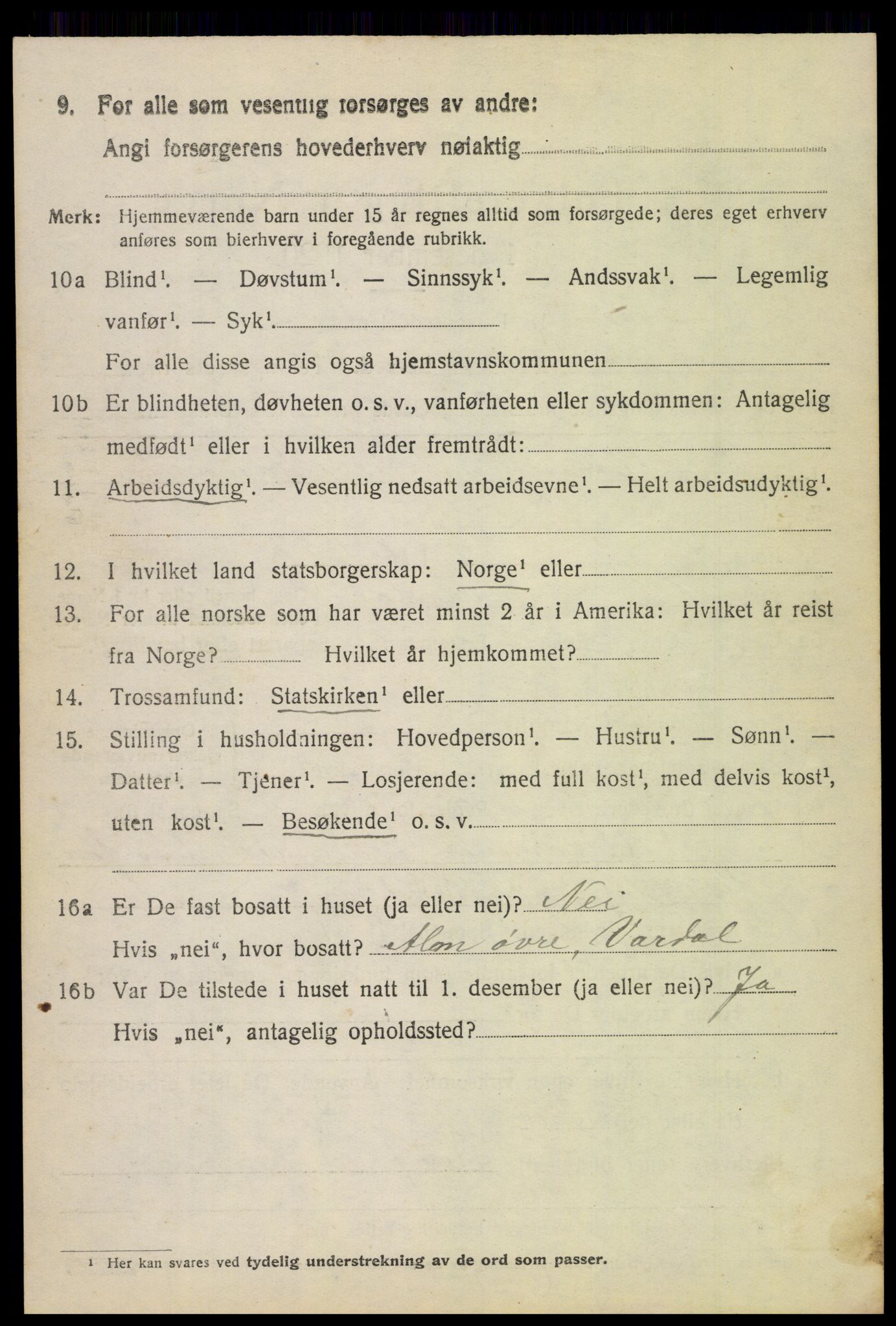 SAH, 1920 census for Vardal, 1920, p. 2582