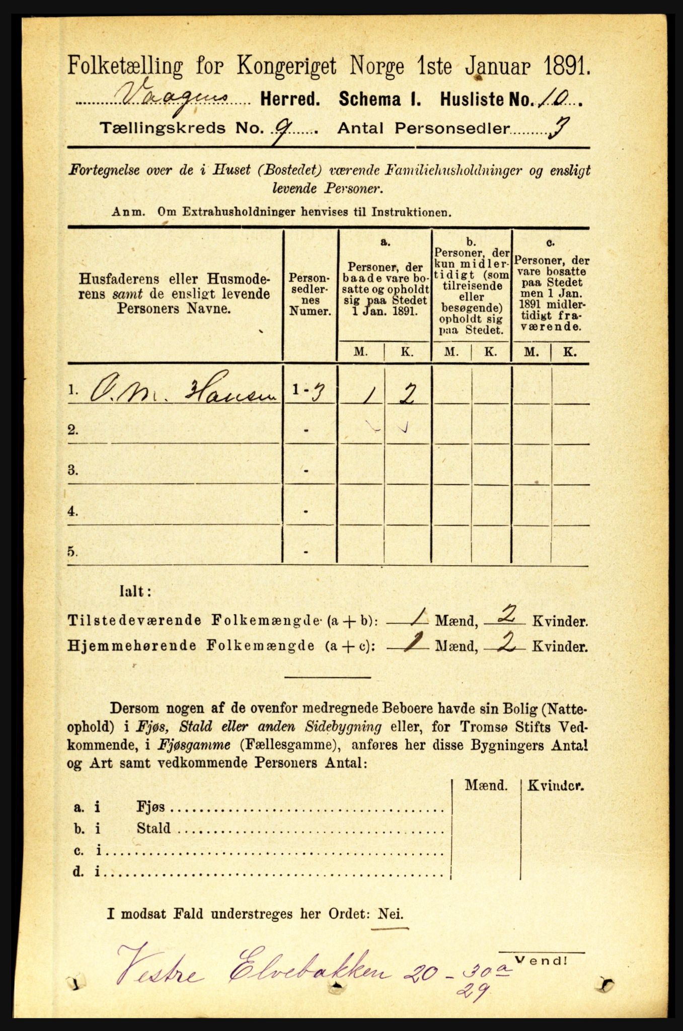 RA, 1891 census for 1865 Vågan, 1891, p. 2225