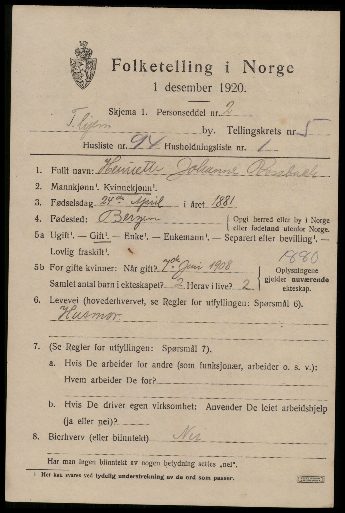 SAT, 1920 census for Trondheim, 1920, p. 39810