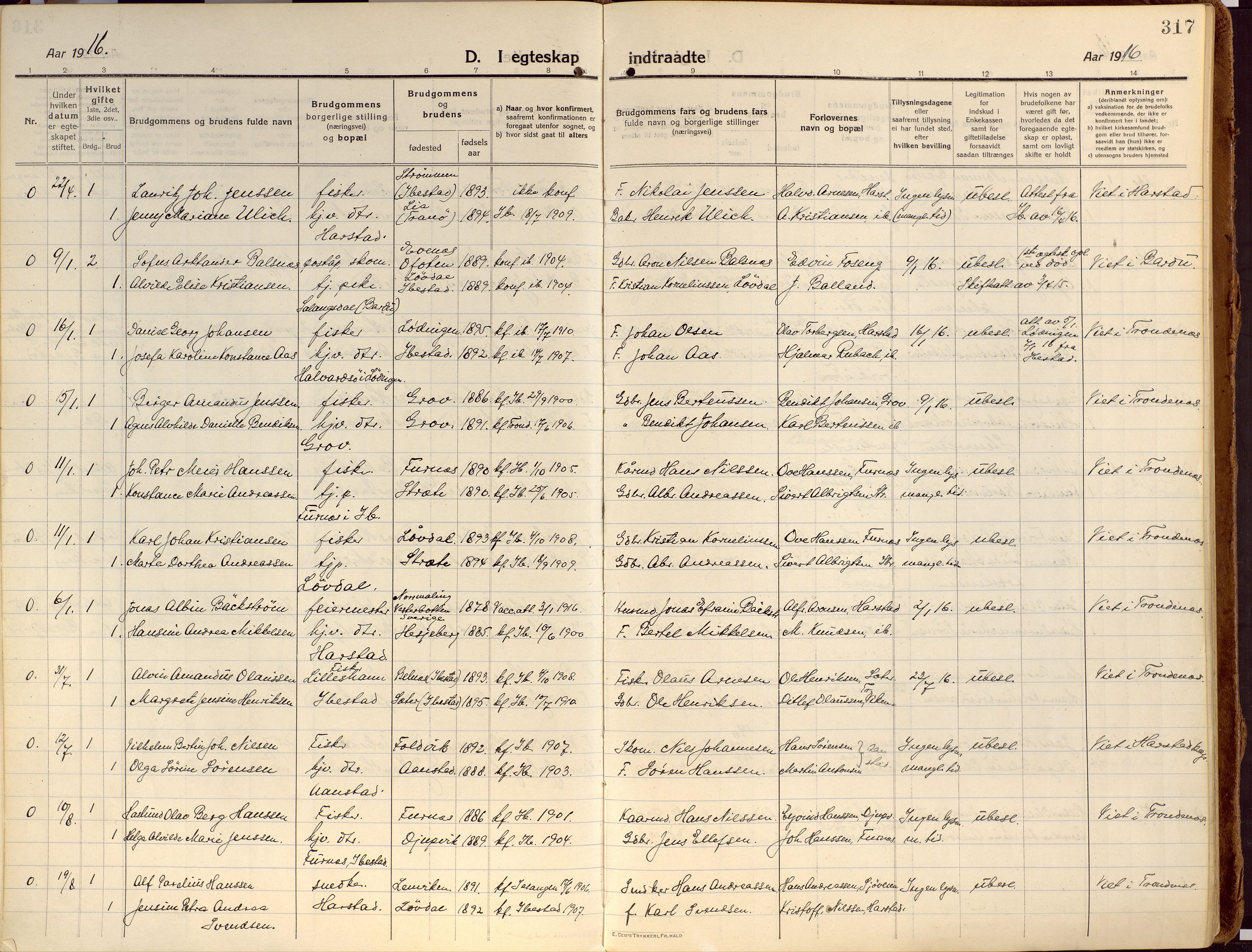 Ibestad sokneprestembete, AV/SATØ-S-0077/H/Ha/Haa/L0018kirke: Parish register (official) no. 18, 1915-1929, p. 317