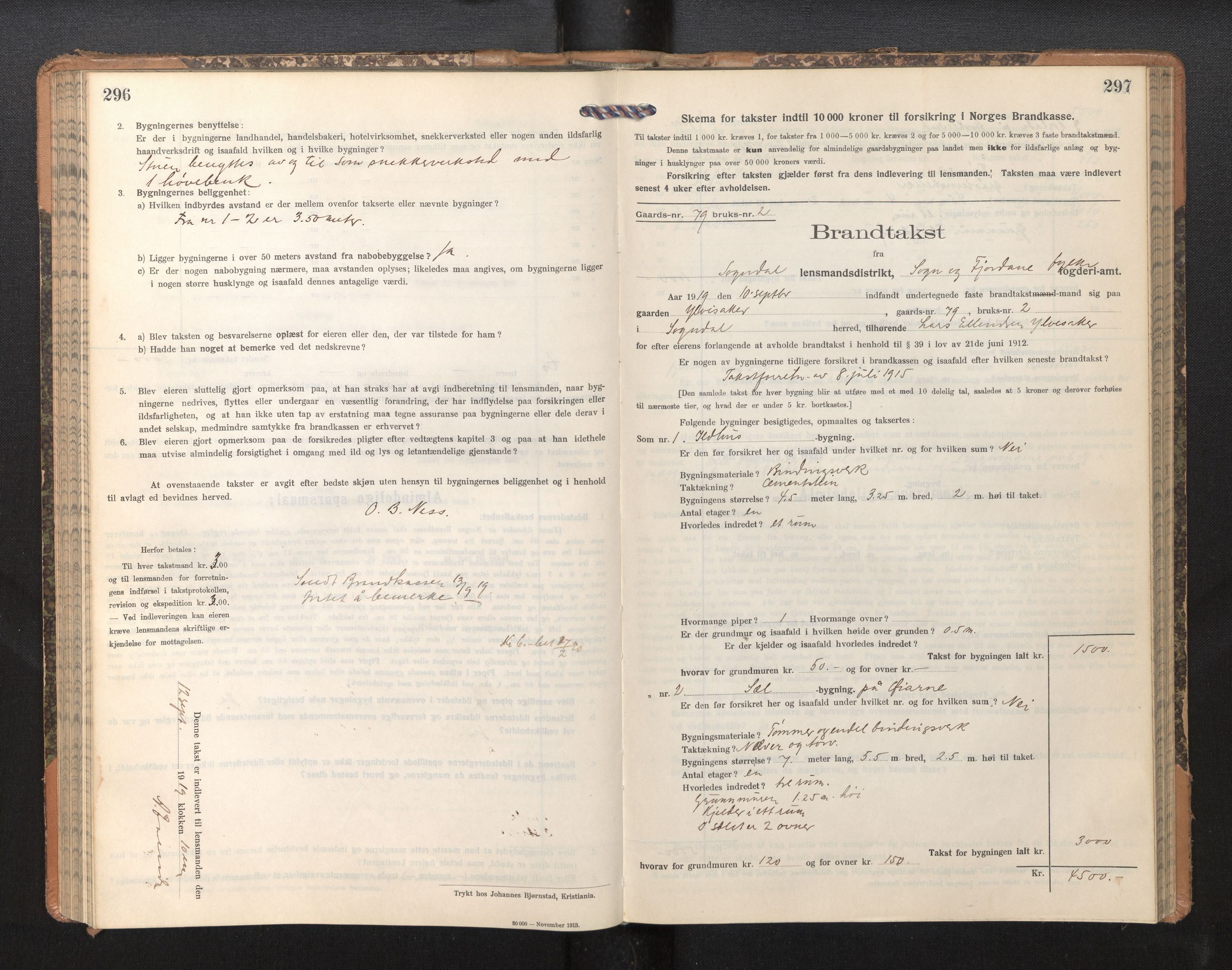 Lensmannen i Sogndal, SAB/A-29901/0012/L0011: Branntakstprotokoll, skjematakst, 1914-1922, p. 296-297