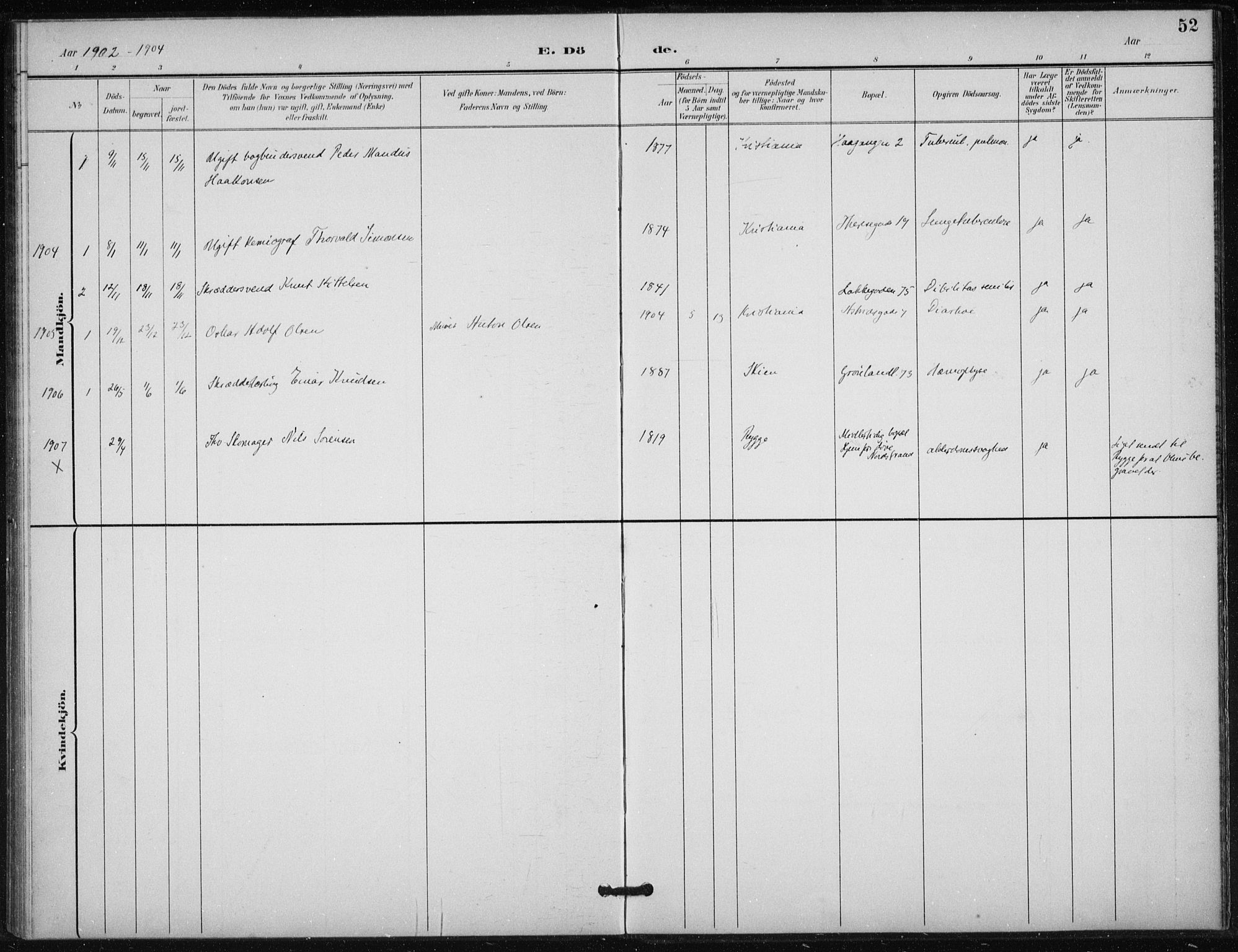 Døves menighet Oslo prestekontor kirkebøker, AV/SAO-A-11064/F/L0001: Parish register (official) no. 1, 1895-1919, p. 52