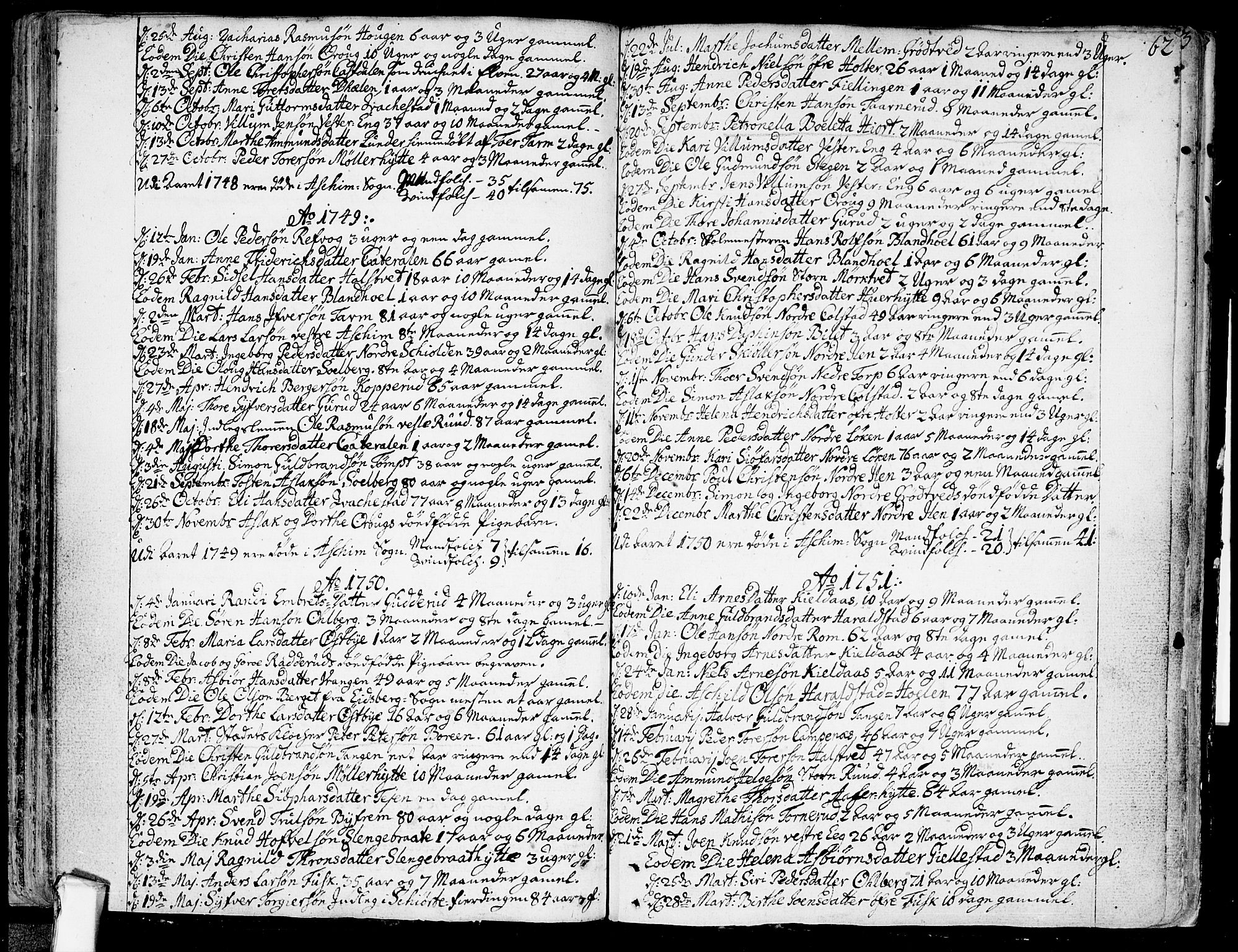 Askim prestekontor Kirkebøker, SAO/A-10900/F/Fa/L0001: Parish register (official) no. 1, 1733-1757, p. 62