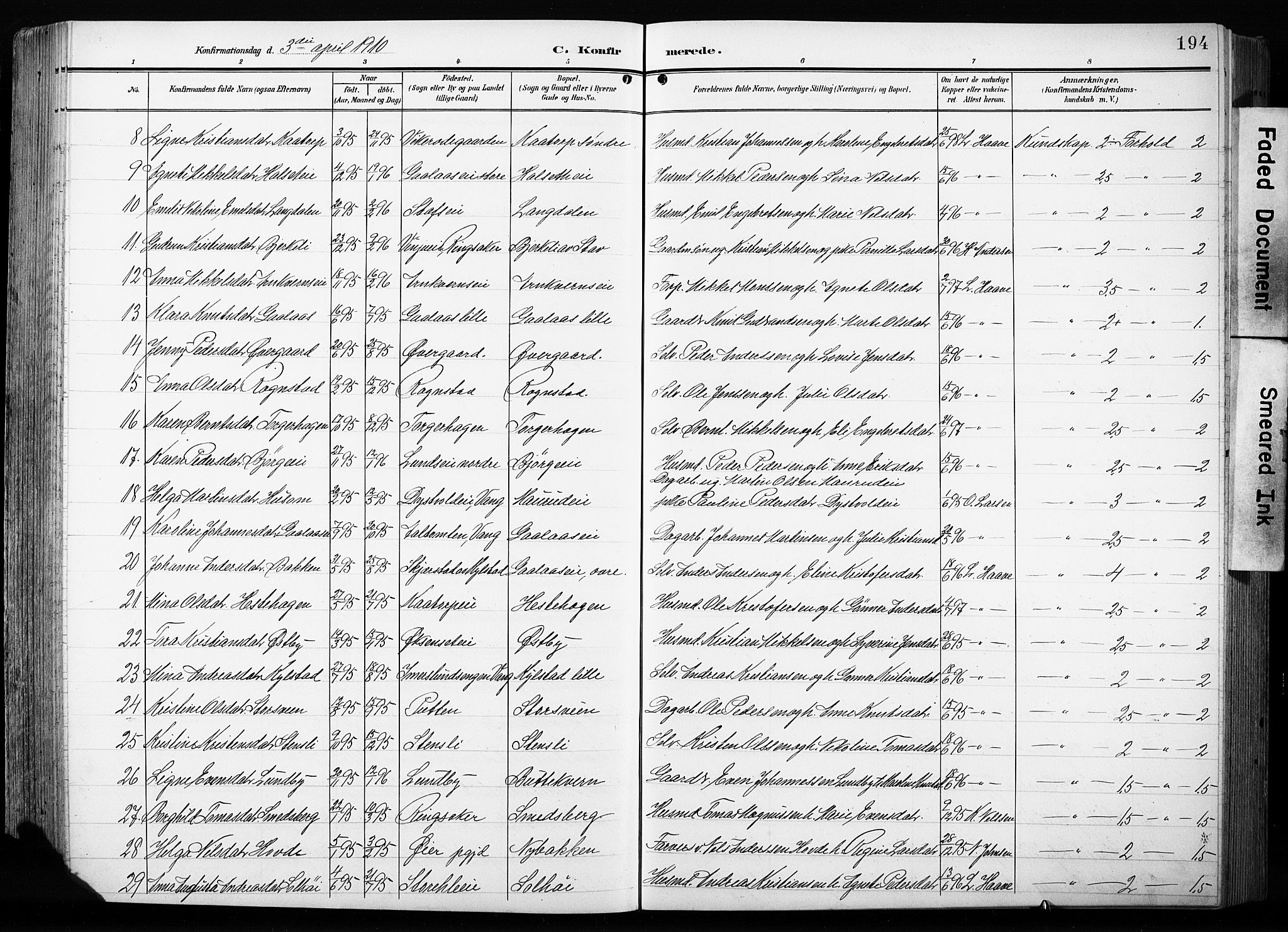 Furnes prestekontor, AV/SAH-PREST-012/L/La/L0001: Parish register (copy) no. 1, 1904-1933, p. 194