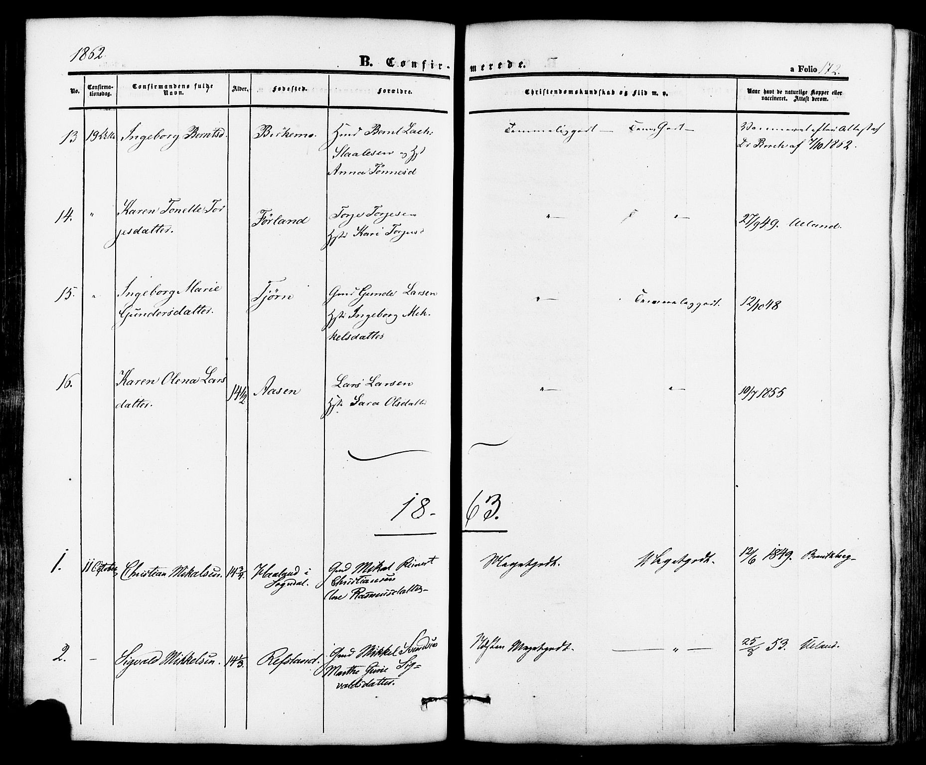 Lund sokneprestkontor, AV/SAST-A-101809/S06/L0010: Parish register (official) no. A 9, 1854-1886, p. 172