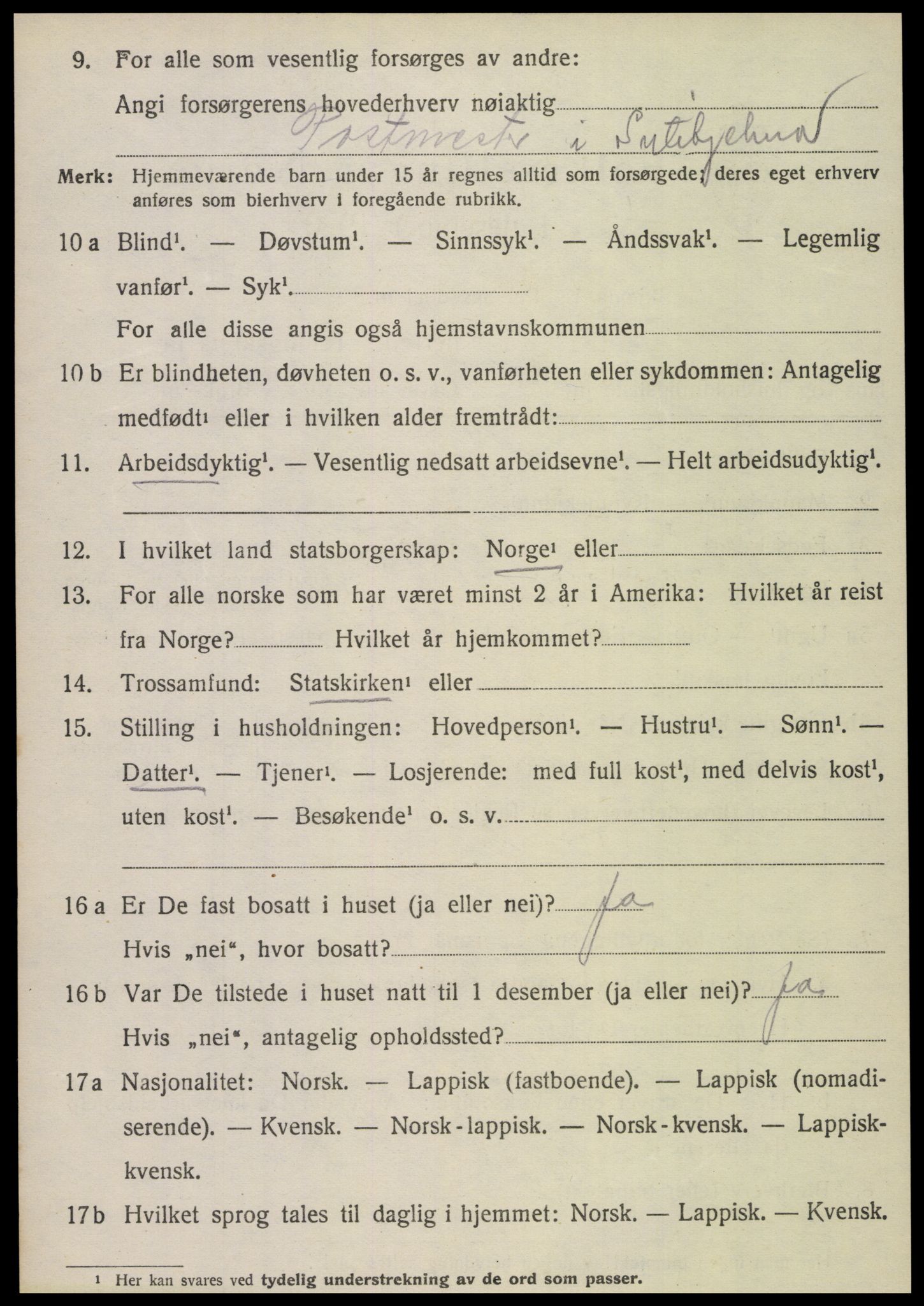 SAT, 1920 census for Fauske, 1920, p. 6459