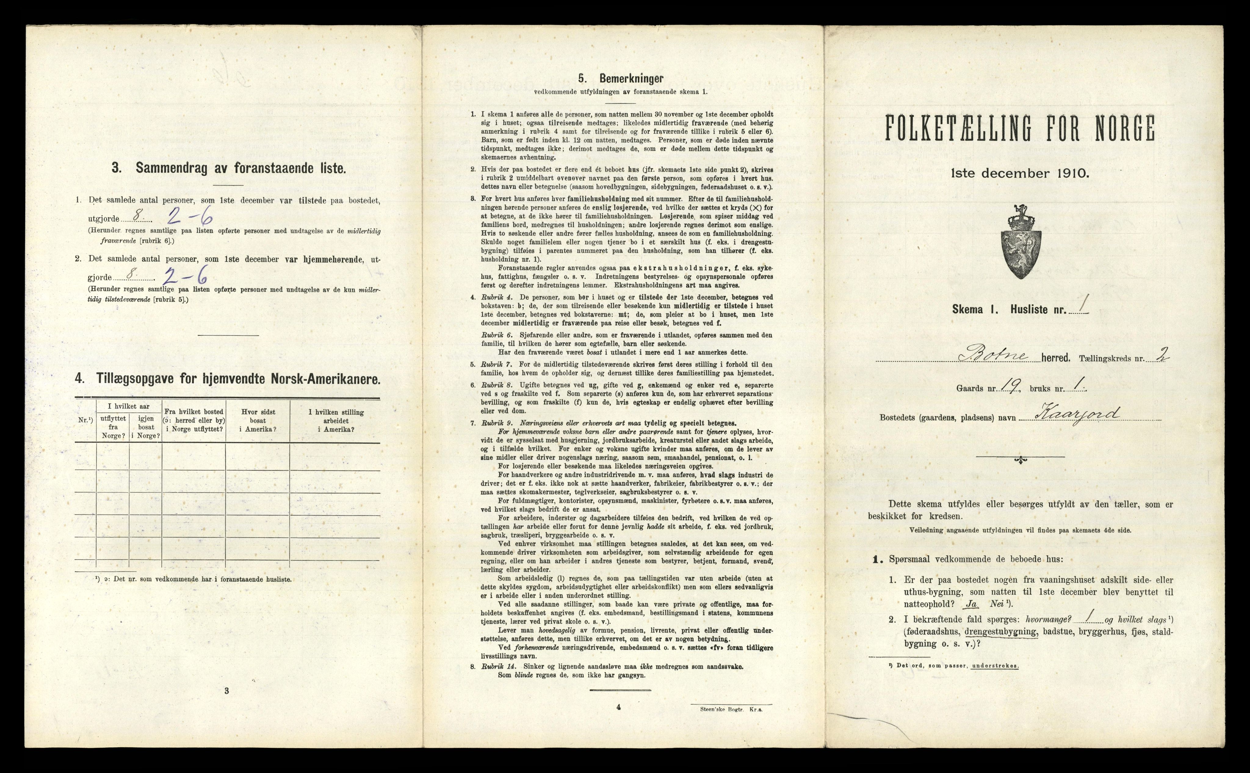 RA, 1910 census for Botne, 1910, p. 210