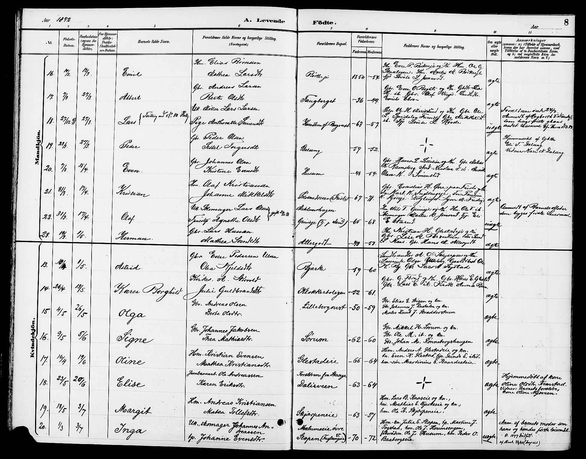 Ringsaker prestekontor, AV/SAH-PREST-014/L/La/L0014: Parish register (copy) no. 14, 1891-1904, p. 8