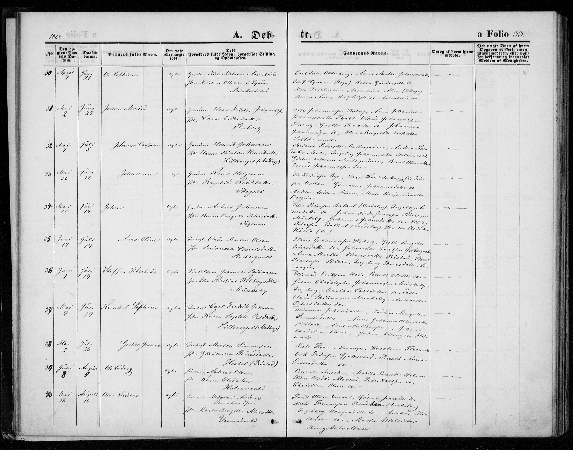 Ministerialprotokoller, klokkerbøker og fødselsregistre - Nord-Trøndelag, AV/SAT-A-1458/721/L0206: Parish register (official) no. 721A01, 1864-1874, p. 33