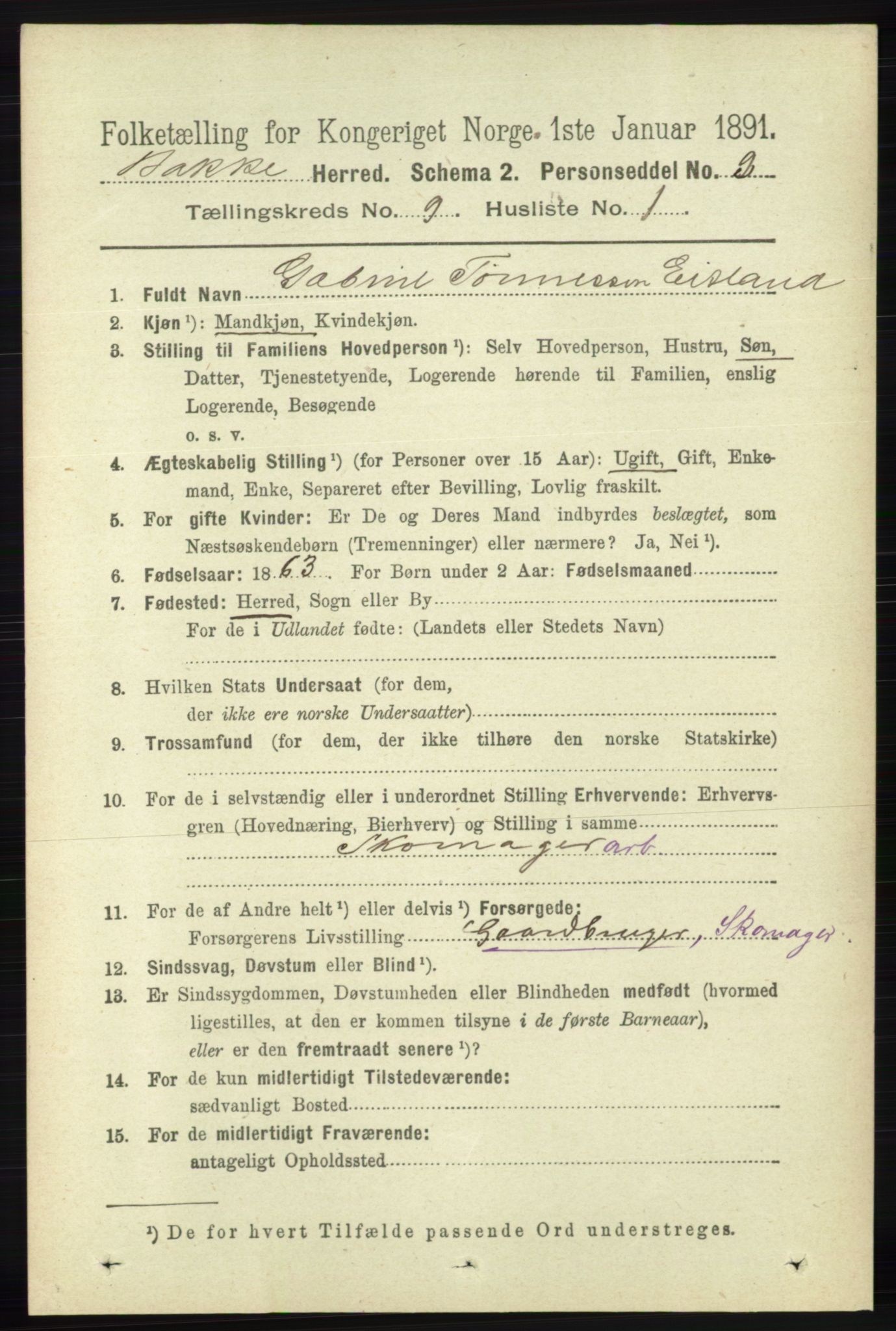RA, 1891 census for 1045 Bakke, 1891, p. 1755
