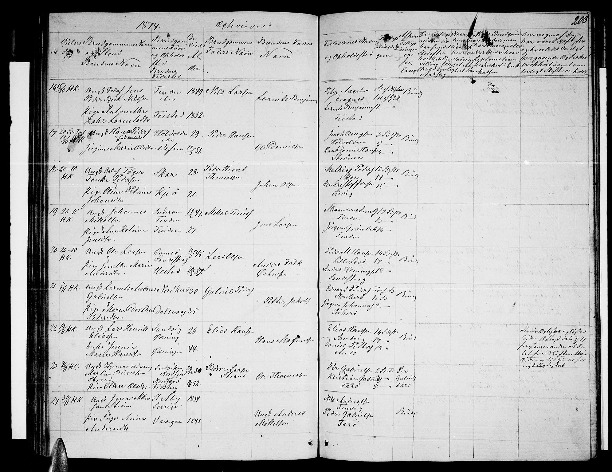 Ministerialprotokoller, klokkerbøker og fødselsregistre - Nordland, AV/SAT-A-1459/834/L0512: Parish register (copy) no. 834C03, 1862-1877, p. 203