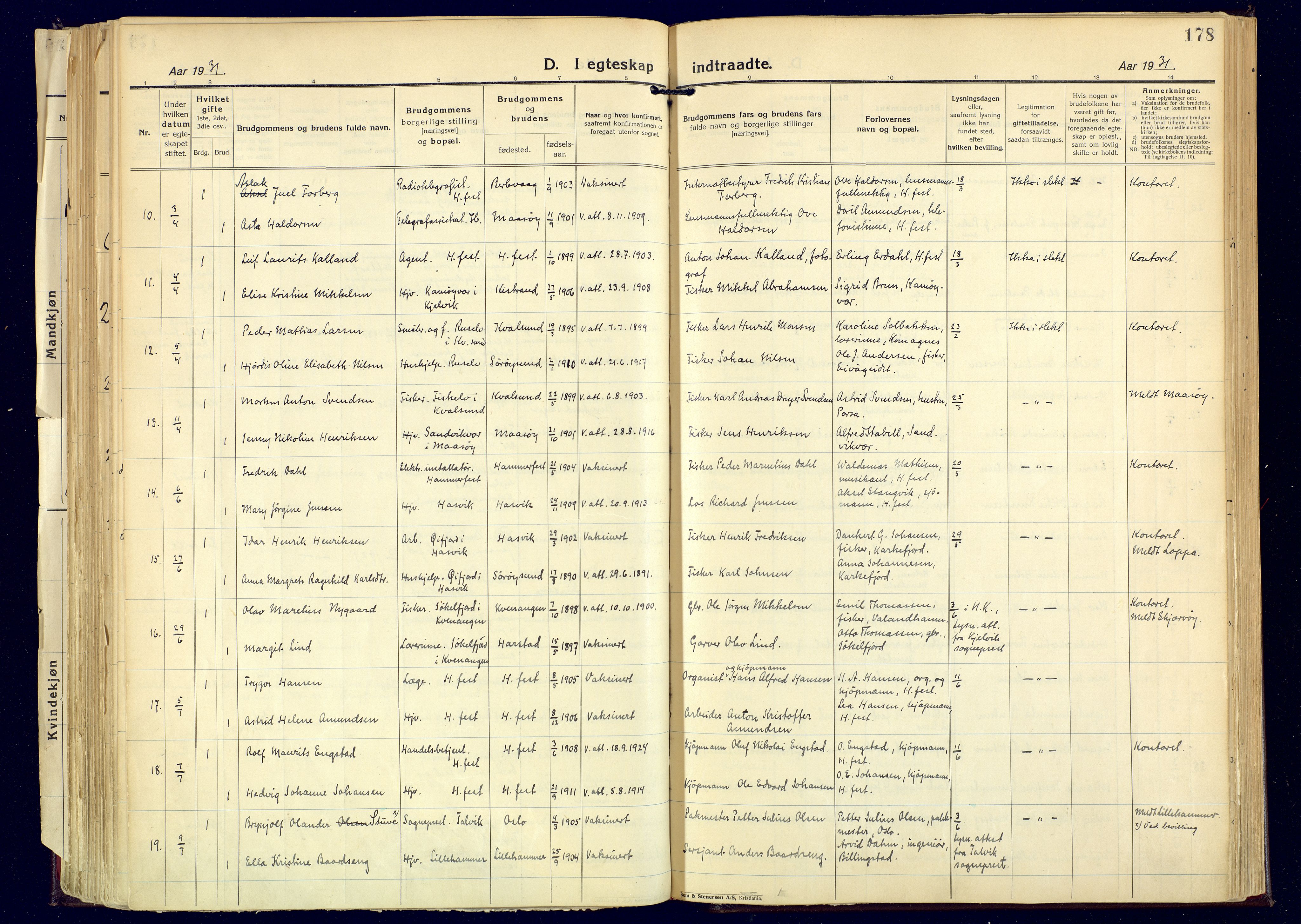 Hammerfest sokneprestkontor, AV/SATØ-S-1347/H/Ha/L0017.kirke: Parish register (official) no. 17, 1923-1933, p. 178