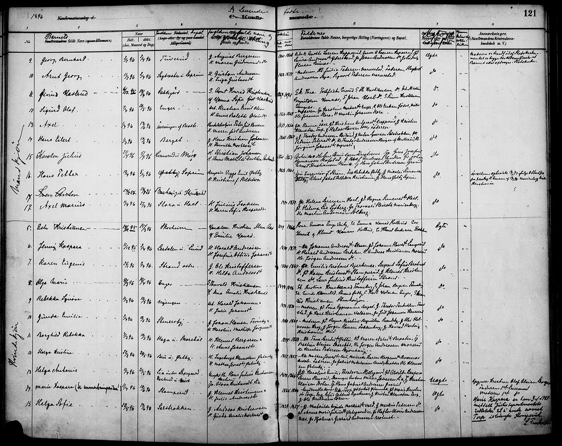 Høland prestekontor Kirkebøker, SAO/A-10346a/F/Fb/L0001: Parish register (official) no. II 1, 1880-1897, p. 121