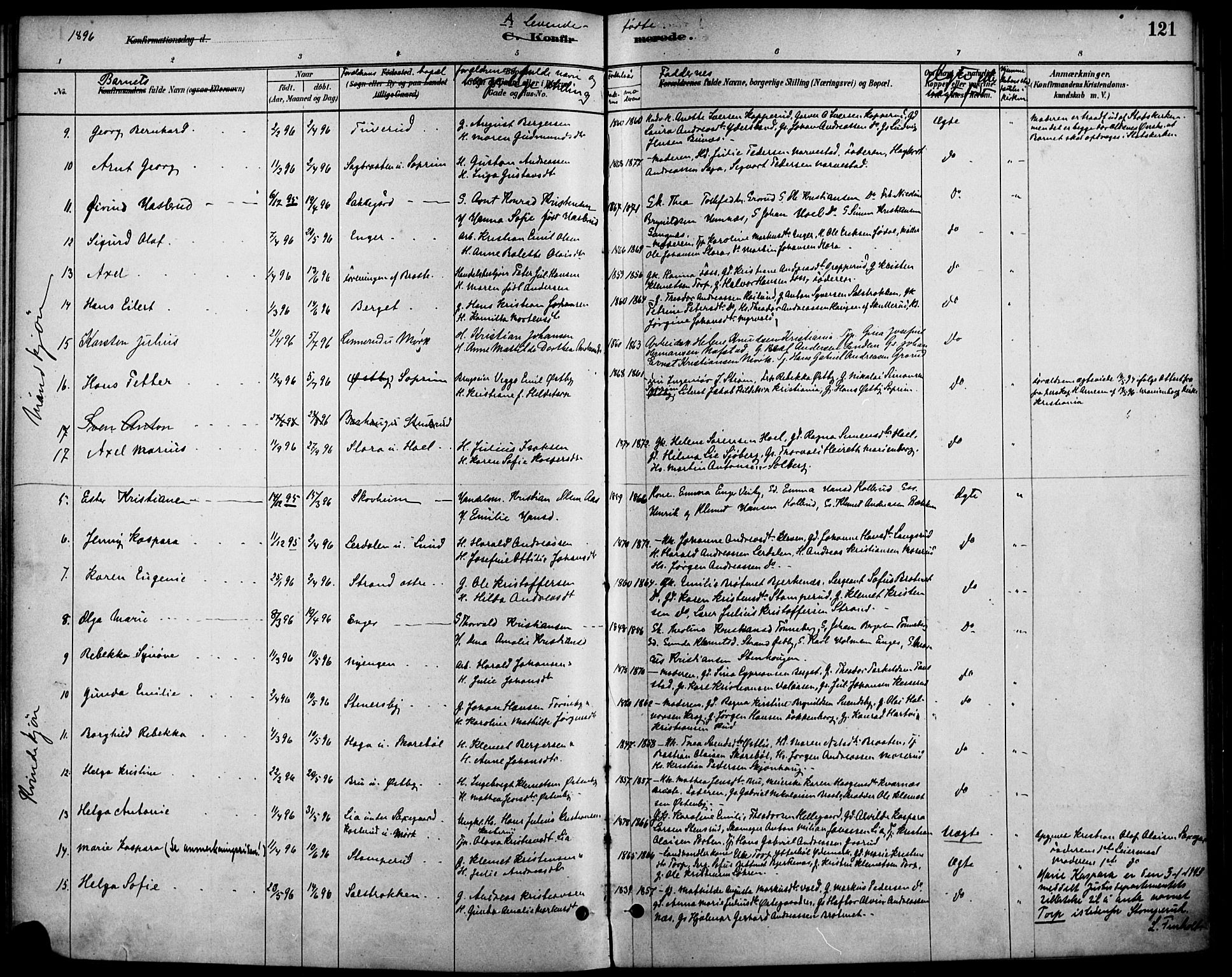 Høland prestekontor Kirkebøker, AV/SAO-A-10346a/F/Fb/L0001: Parish register (official) no. II 1, 1880-1897, p. 121