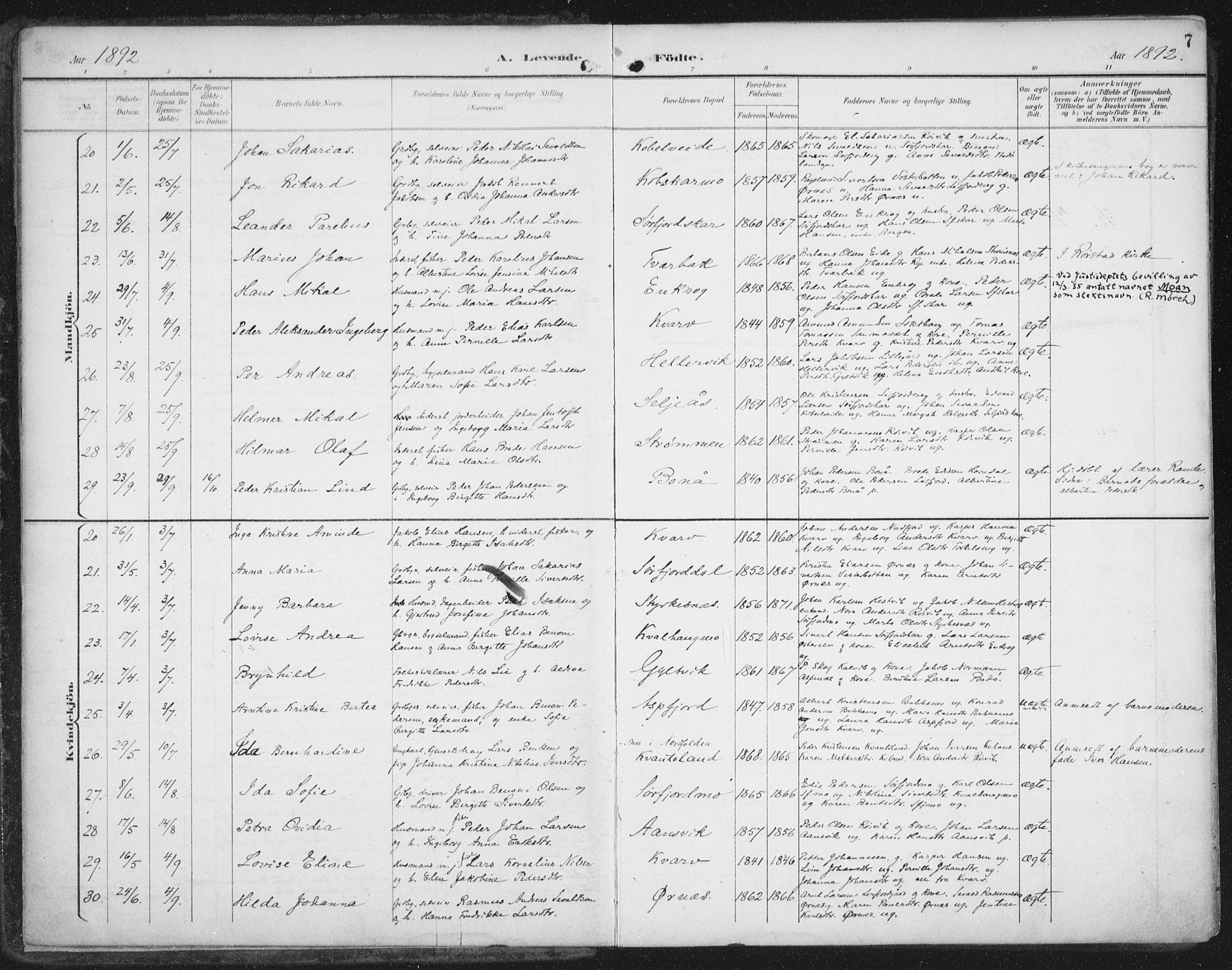 Ministerialprotokoller, klokkerbøker og fødselsregistre - Nordland, SAT/A-1459/854/L0779: Parish register (official) no. 854A02, 1892-1909, p. 7