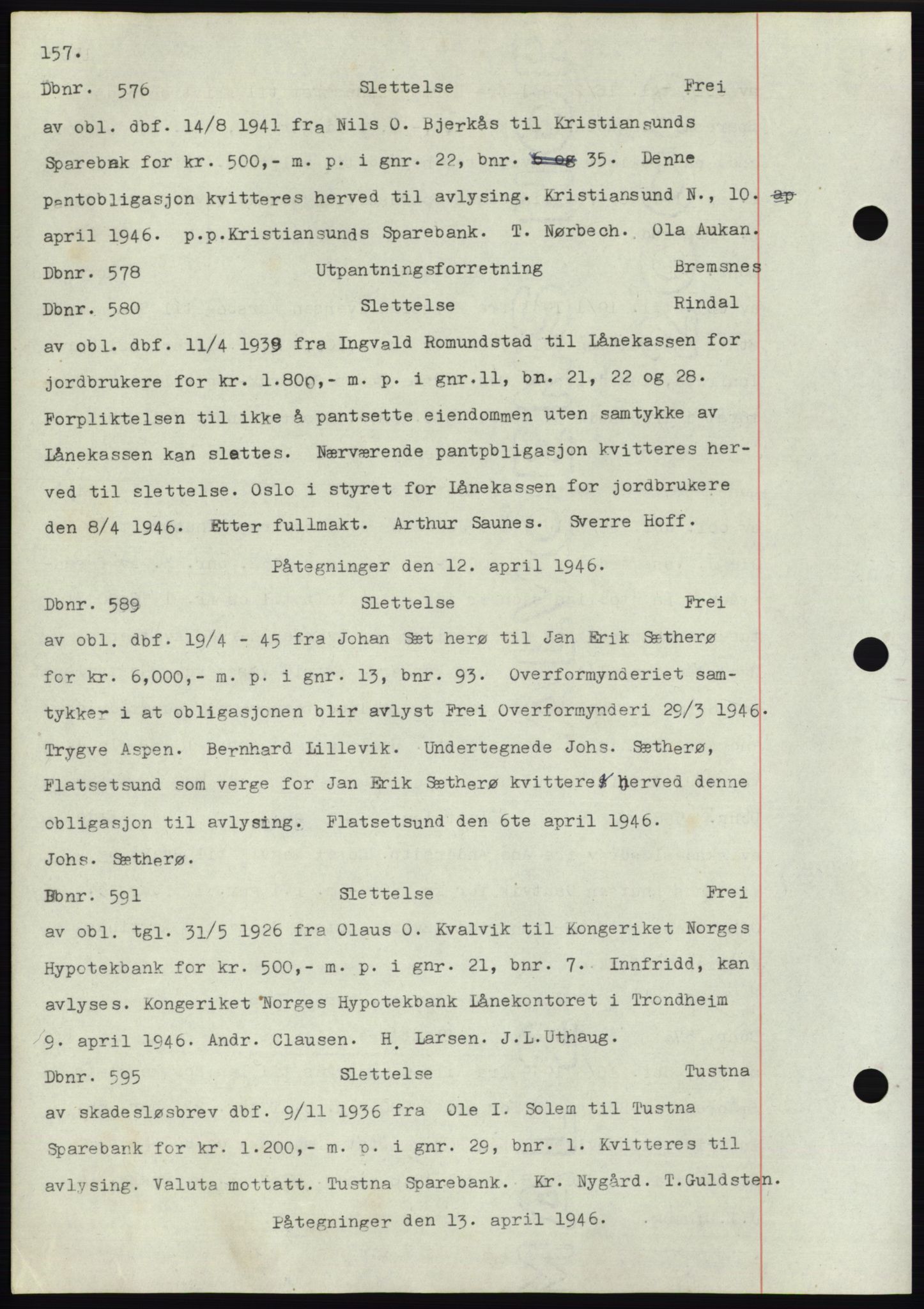 Nordmøre sorenskriveri, SAT/A-4132/1/2/2Ca: Mortgage book no. C82b, 1946-1951, Diary no: : 576/1946