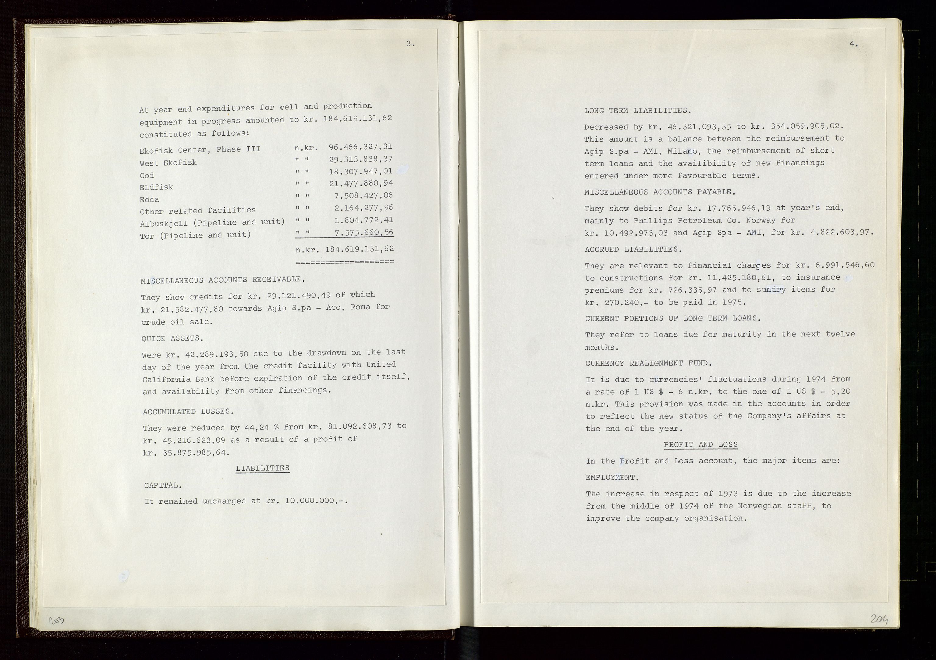 Pa 1583 - Norsk Agip AS, AV/SAST-A-102138/A/Aa/L0002: General assembly and Board of Directors meeting minutes, 1972-1979, p. 203-204