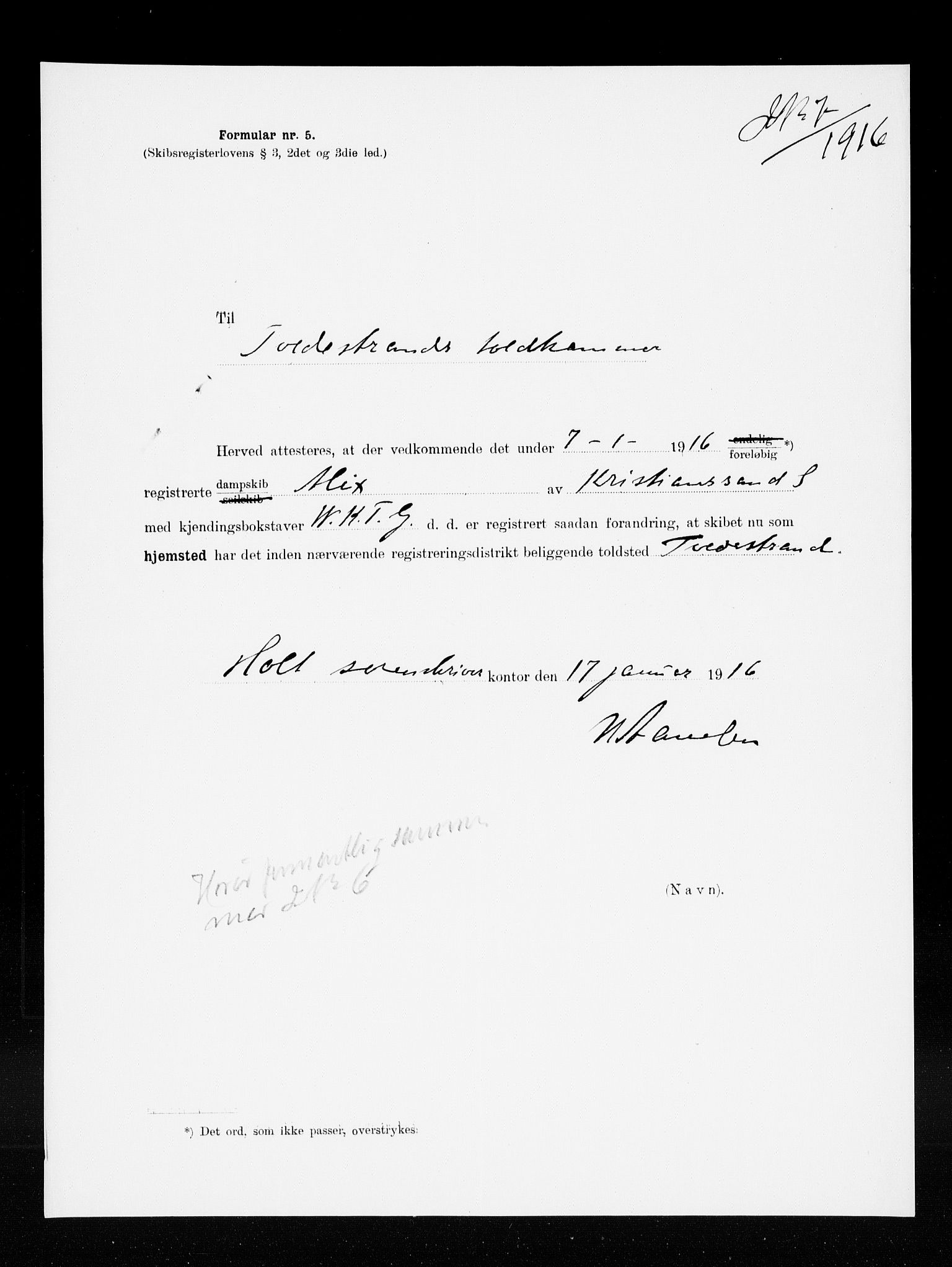 Tvedestrand tollsted, AV/SAK-1351-0011/H/Ha/L0146: Skipsregistrering, 1860-1916, p. 6