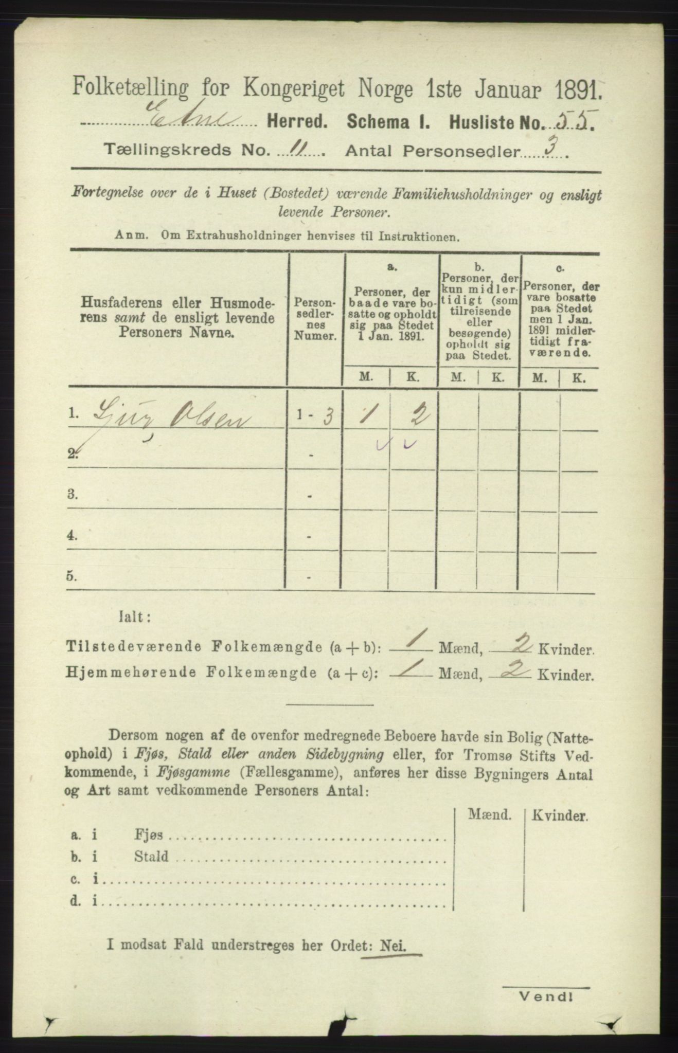 RA, 1891 census for 1211 Etne, 1891, p. 2257