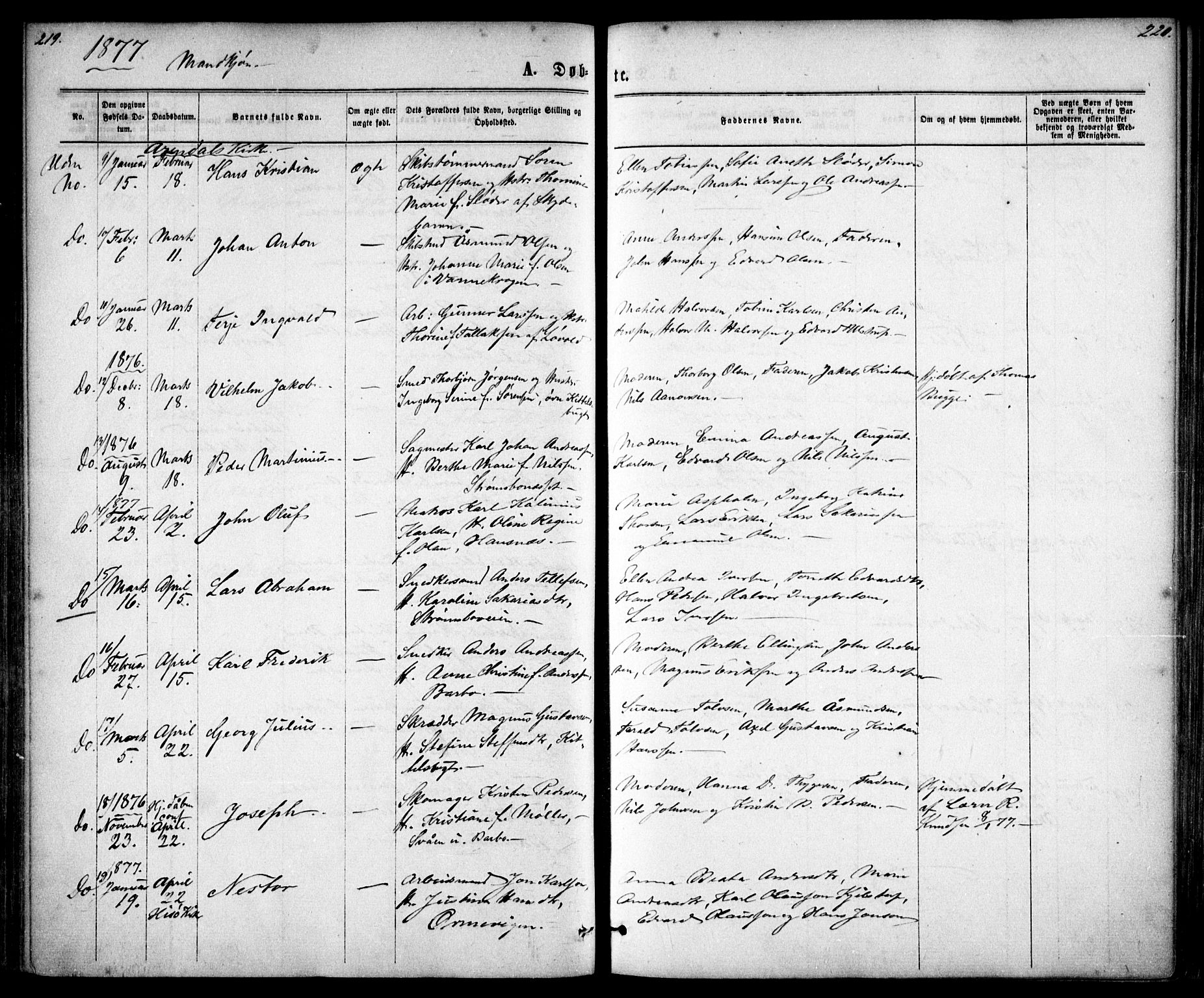 Tromøy sokneprestkontor, AV/SAK-1111-0041/F/Fa/L0008: Parish register (official) no. A 8, 1870-1877, p. 219-220