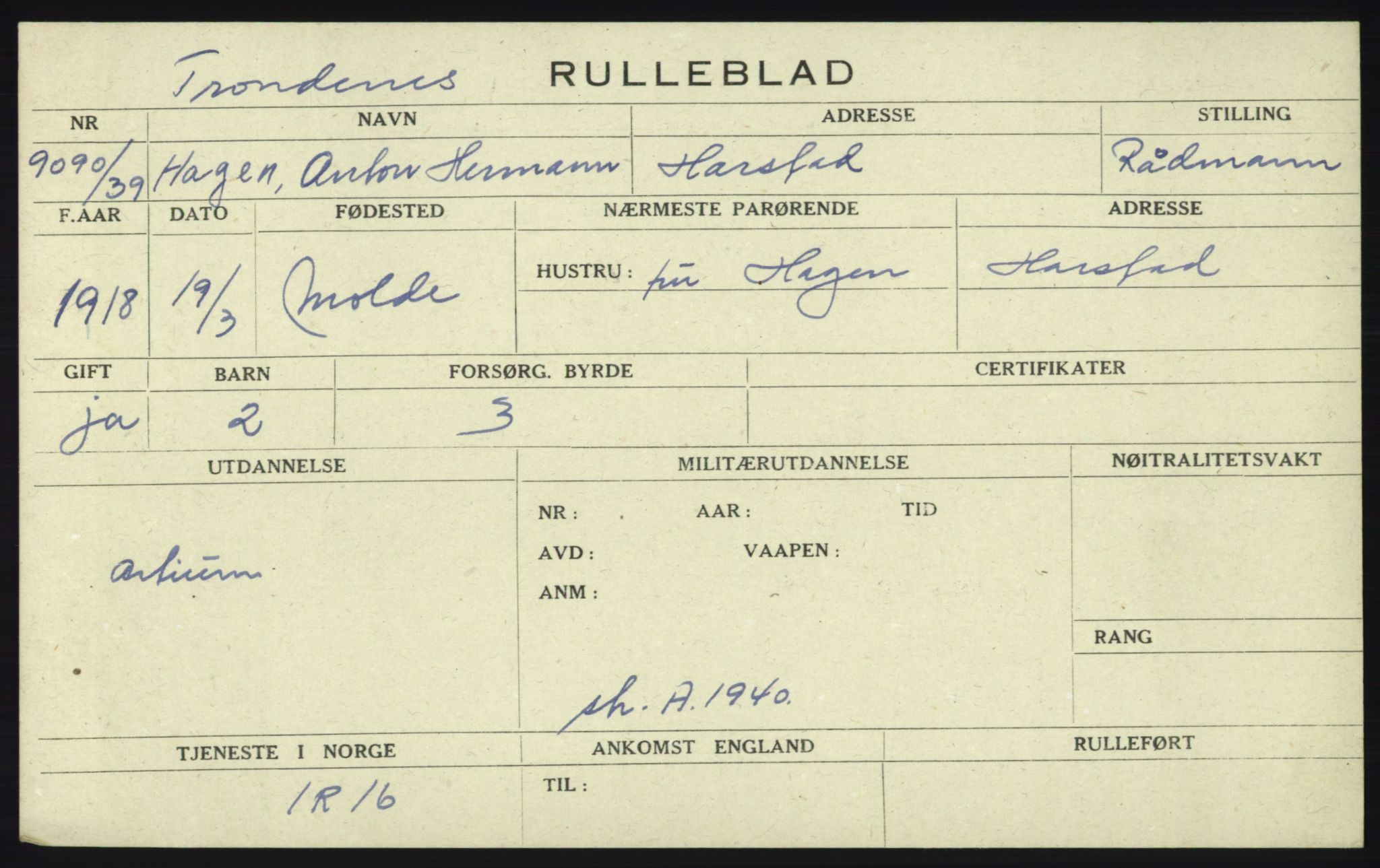 Forsvaret, Troms infanteriregiment nr. 16, AV/RA-RAFA-3146/P/Pa/L0023: Rulleblad for regimentets menige mannskaper, årsklasse 1939, 1939, p. 283