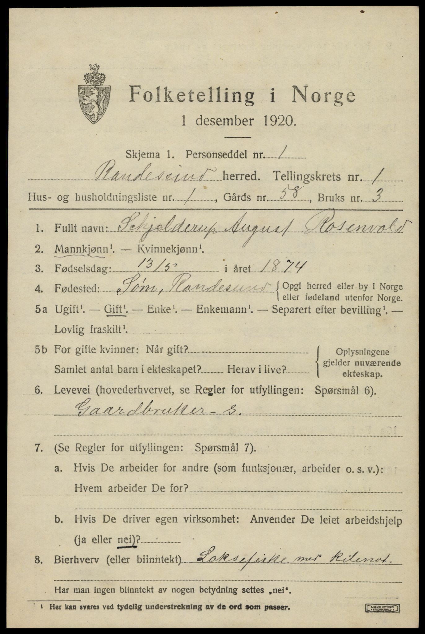 SAK, 1920 census for Randesund, 1920, p. 584