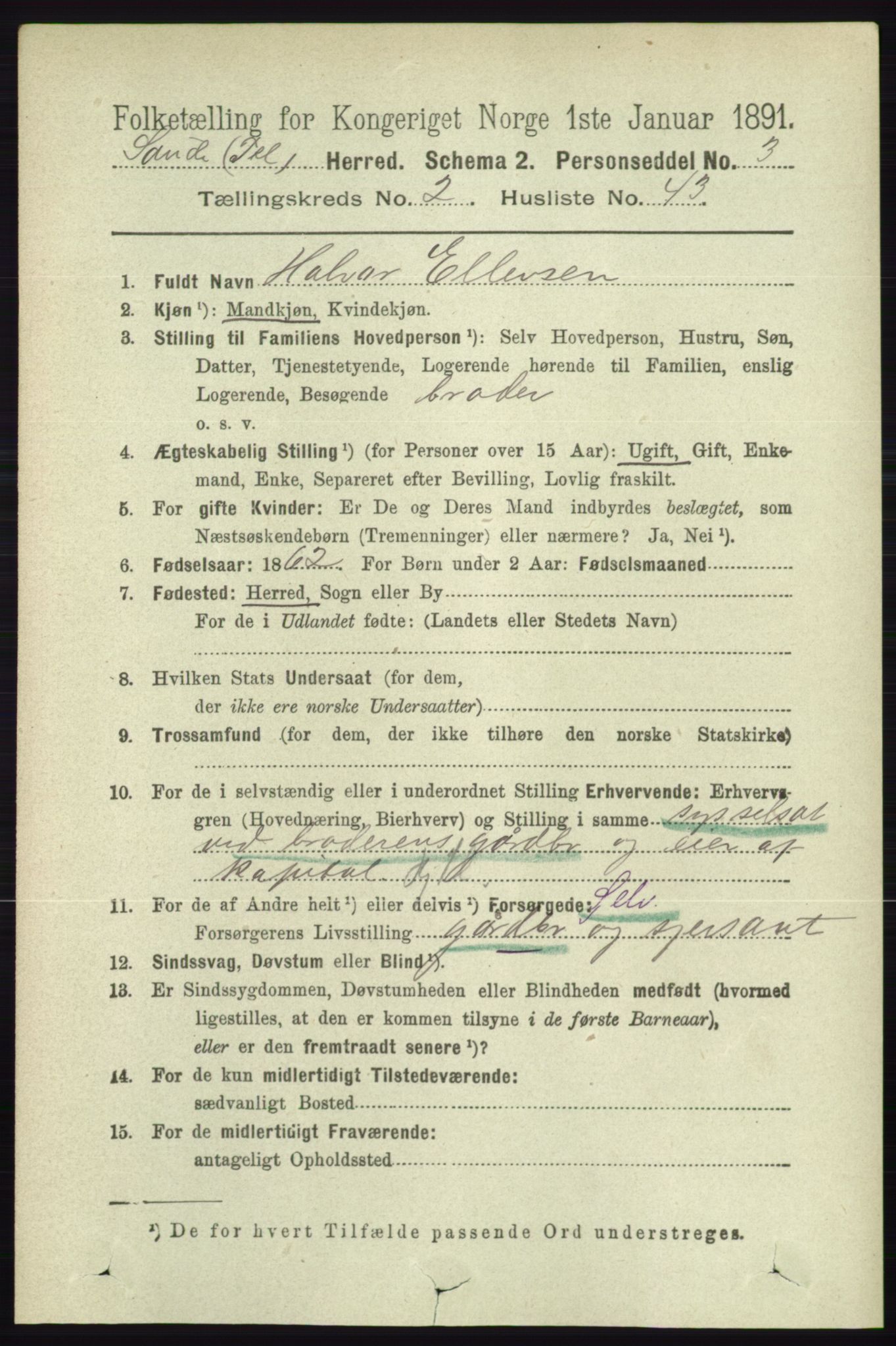 RA, 1891 census for 0822 Sauherad, 1891, p. 631