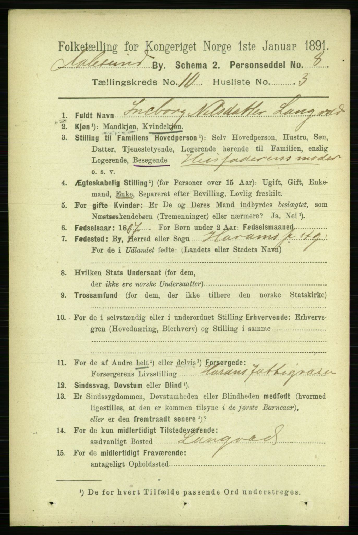 RA, 1891 census for 1501 Ålesund, 1891, p. 6640