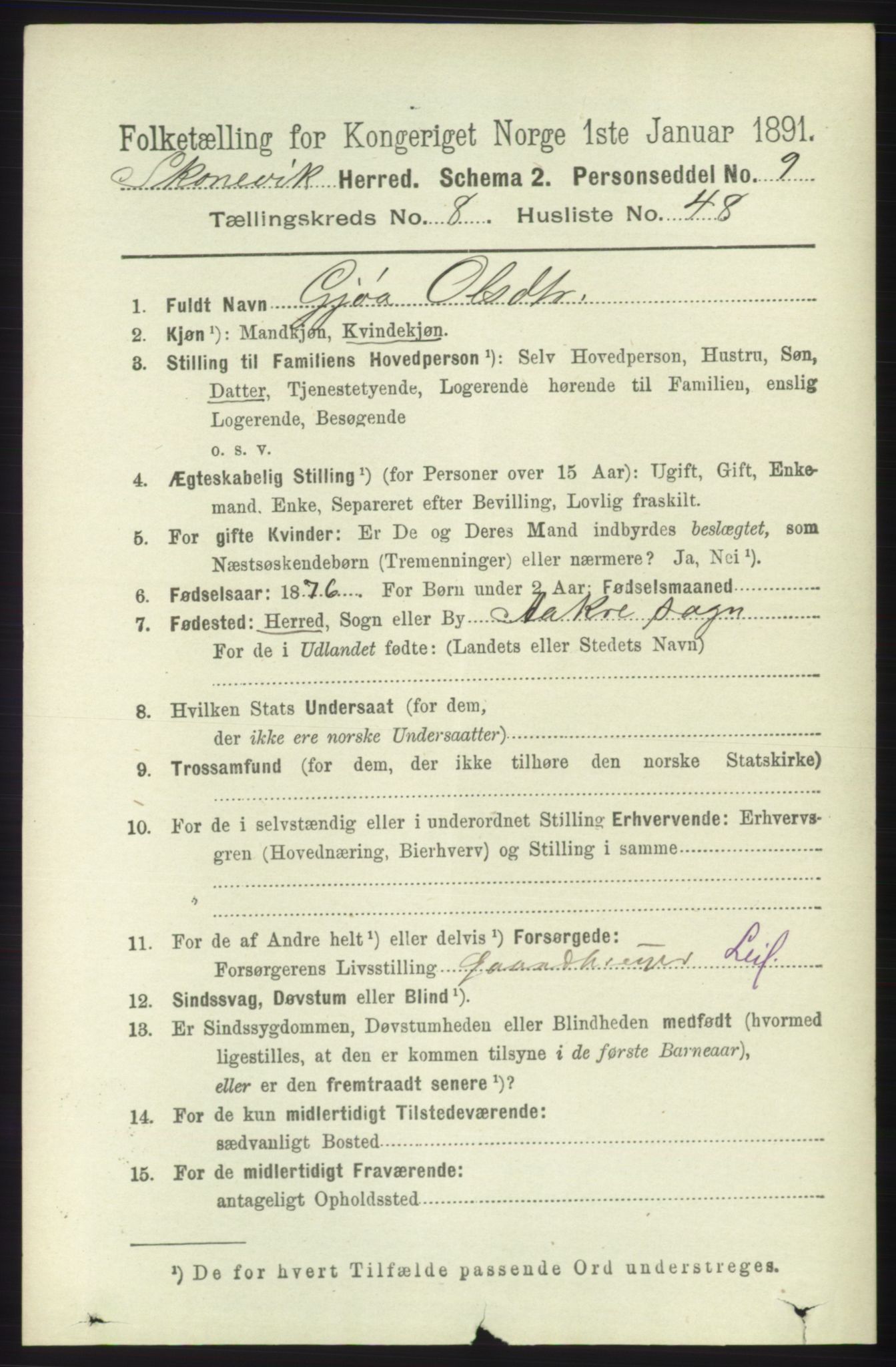 RA, 1891 census for 1212 Skånevik, 1891, p. 2485