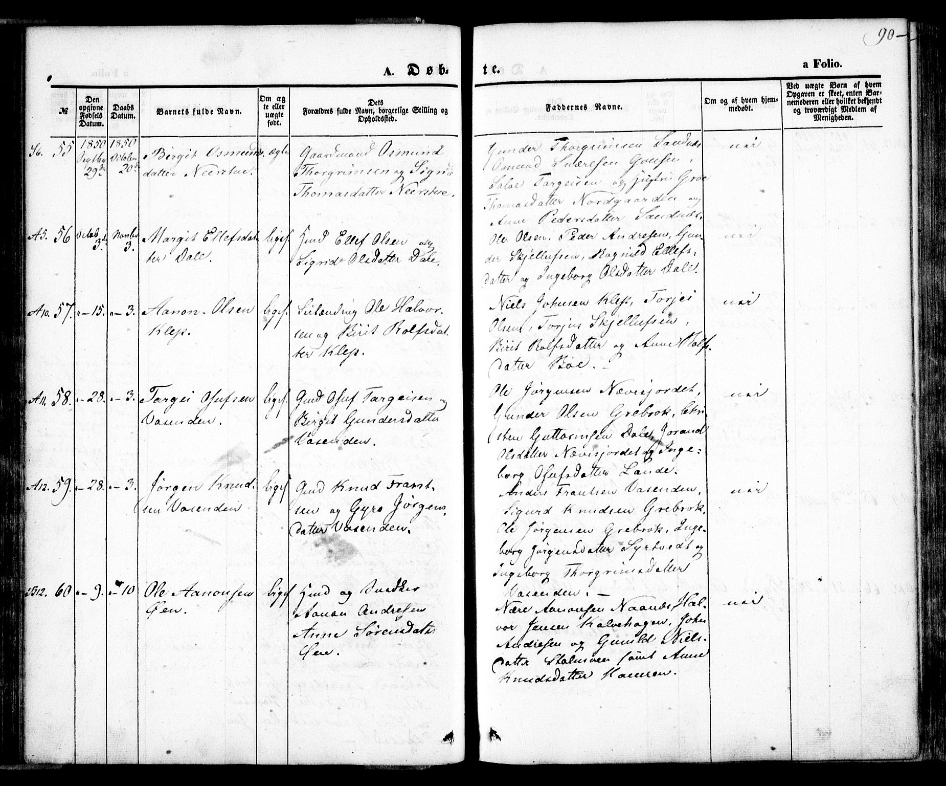 Bygland sokneprestkontor, AV/SAK-1111-0006/F/Fa/Fab/L0004: Parish register (official) no. A 4, 1842-1858, p. 90