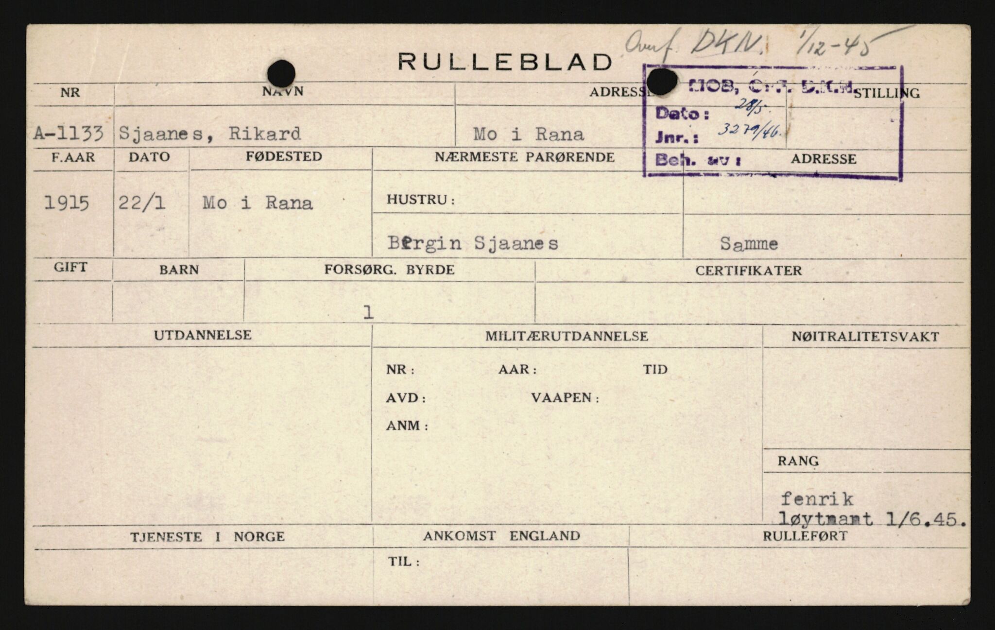 Forsvaret, Sør-Hålogaland landforsvar, AV/RA-RAFA-2552/P/Pa/L0302: Personellmapper for slettet personell, yrkesbefal og vernepliktig befal, født 1913-1916, 1932-1976, p. 392