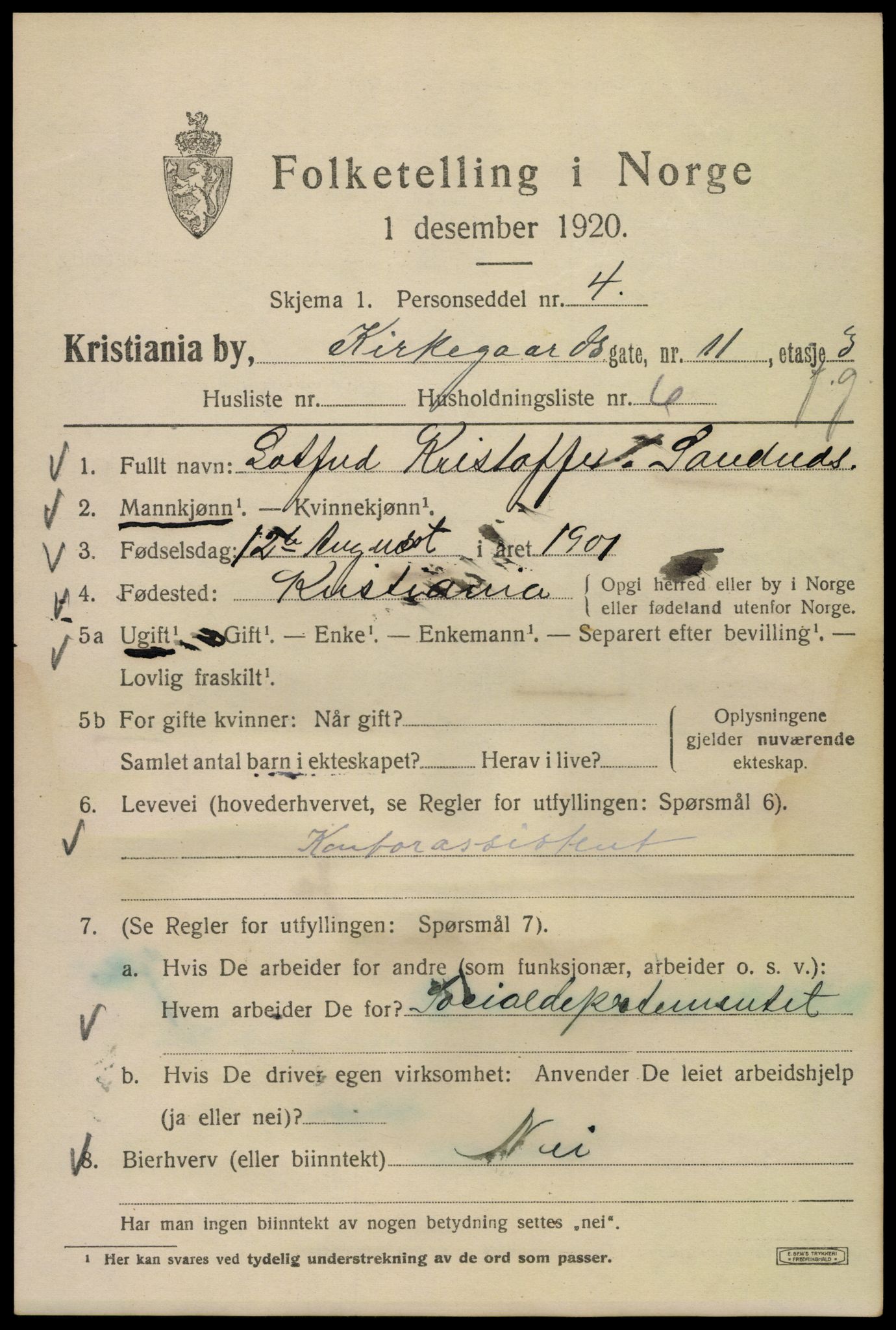 SAO, 1920 census for Kristiania, 1920, p. 334531