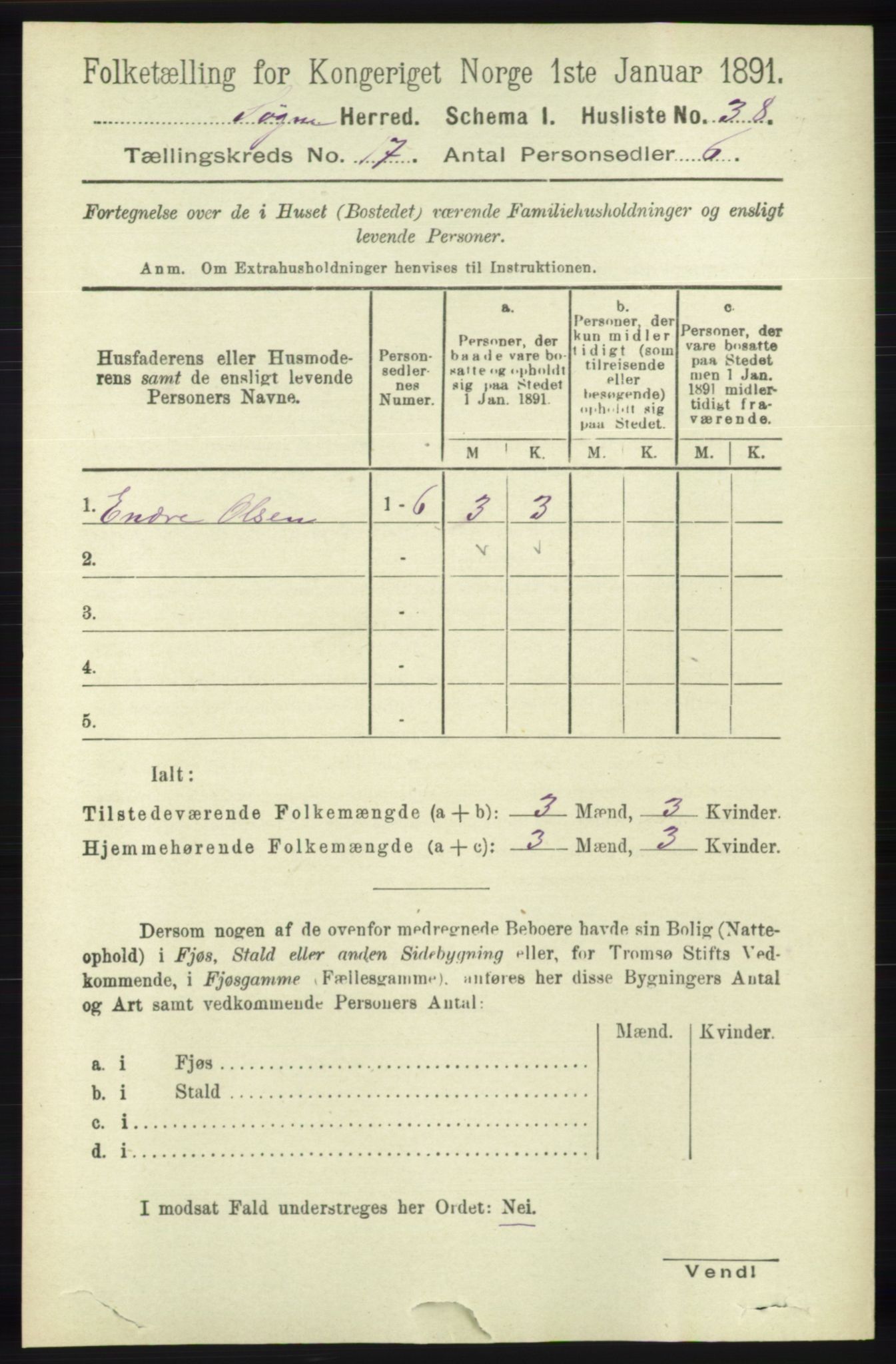 RA, 1891 census for 1018 Søgne, 1891, p. 4504